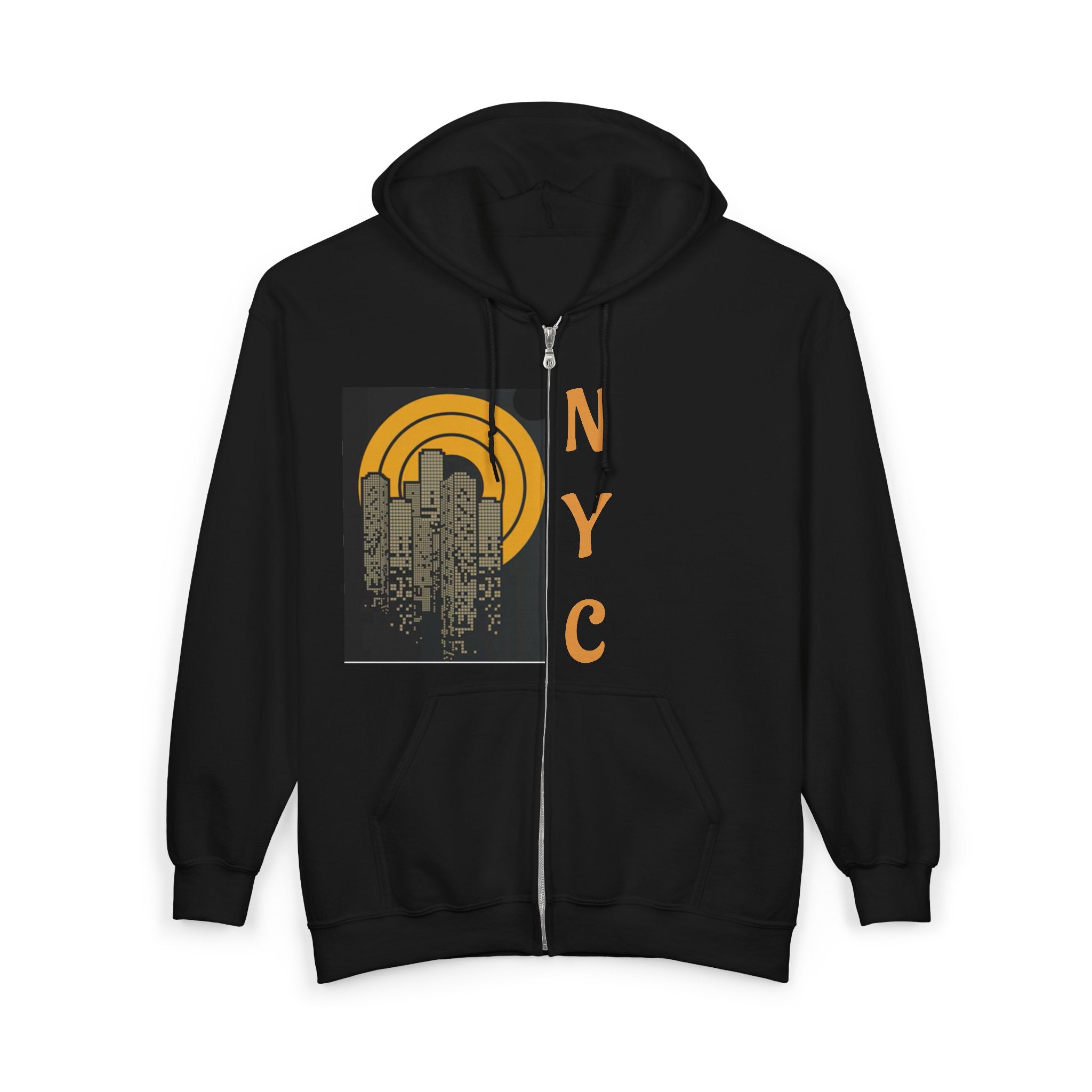 NYC Graphic Zip-Up Hoodie, Urban Fashion, Gift for City Lovers, Cozy Outerwear for Fall, Unisex Sweatshirt, Streetwear Essentials