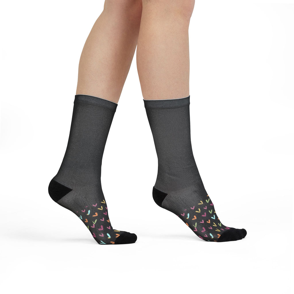 Crew Socks — Colorful Hand-Drawn Hearts Sublimation Socks