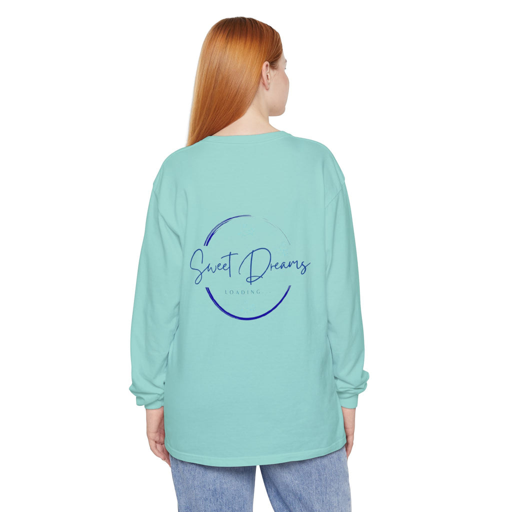 Unisex Dreamy Long Sleeve Tee, Sleep Shirt, Cozy Layer, Nightwear, Sweet Dreams, Moon Design, Relaxation Apparel