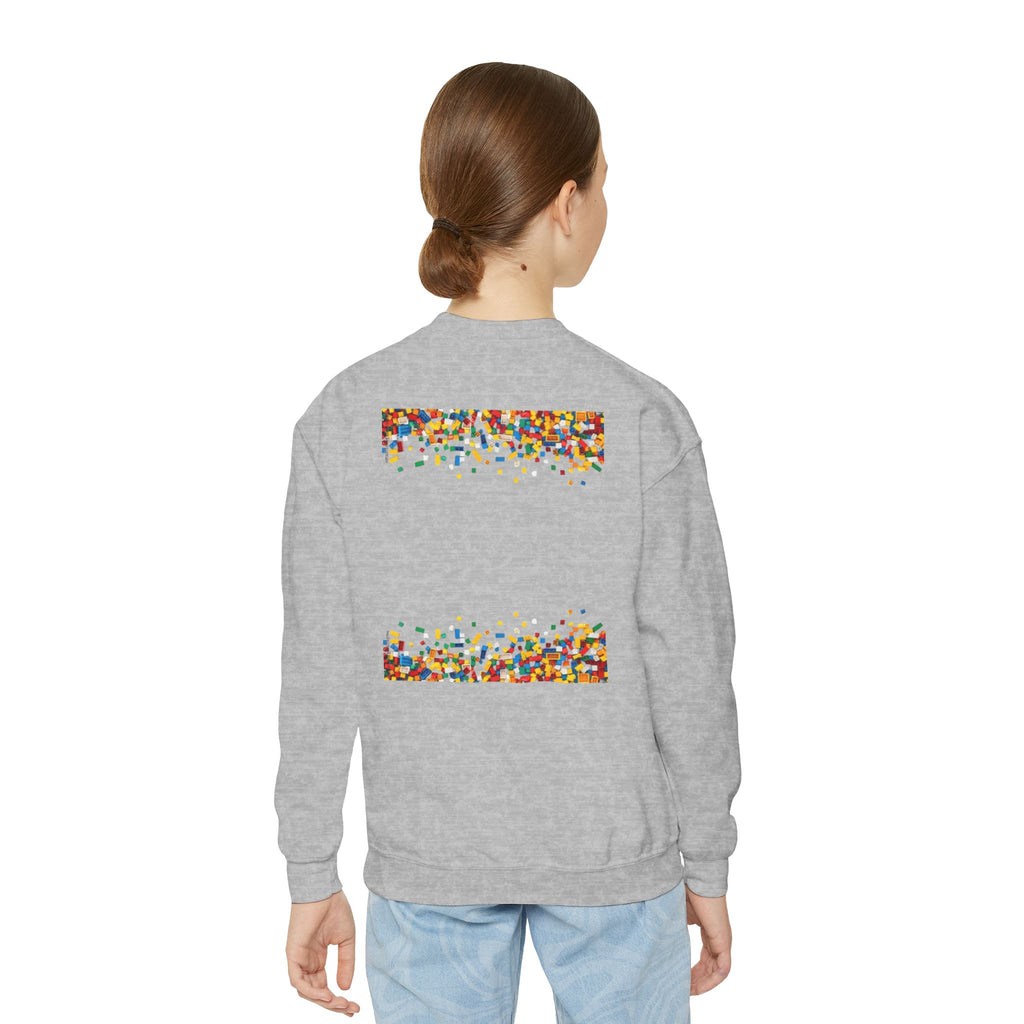 LEGO-Inspired Youth Crewneck Sweatshirt – Colorful Brick Confetti Graphic