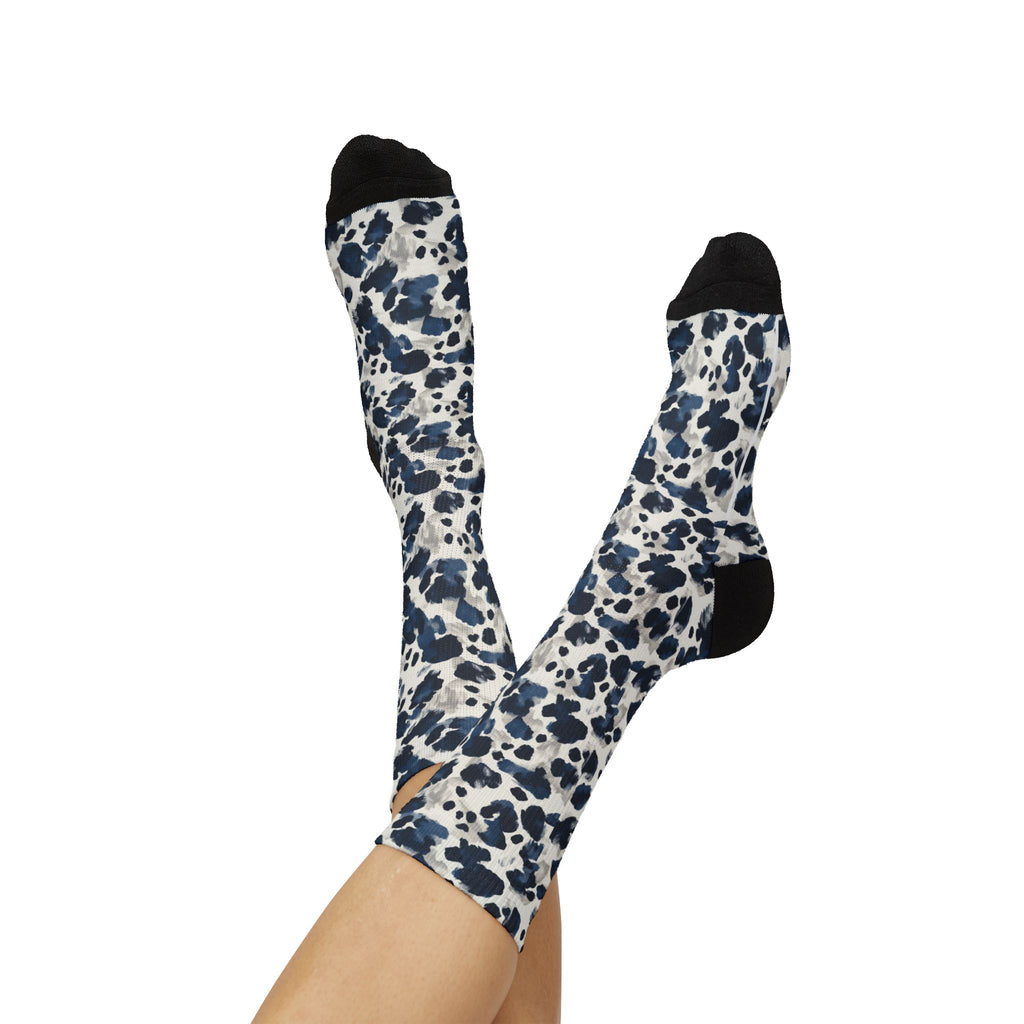 Blue Leopard Print Sublimation Socks — Trendy Animal Print Crew Socks
