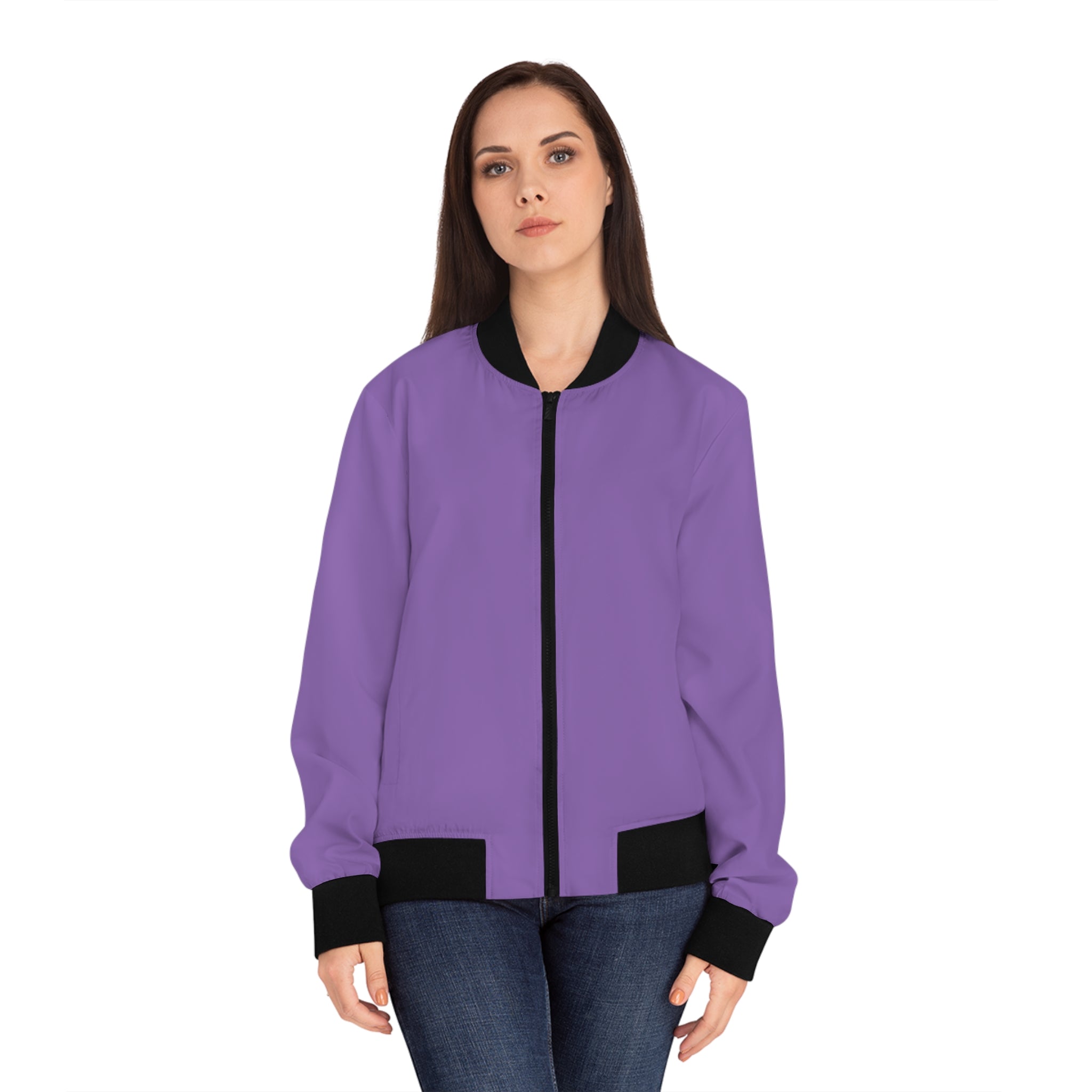 Purple Swirl Women's Bomber Jacket — All-Over Print Artistic Lightweight Outerwear