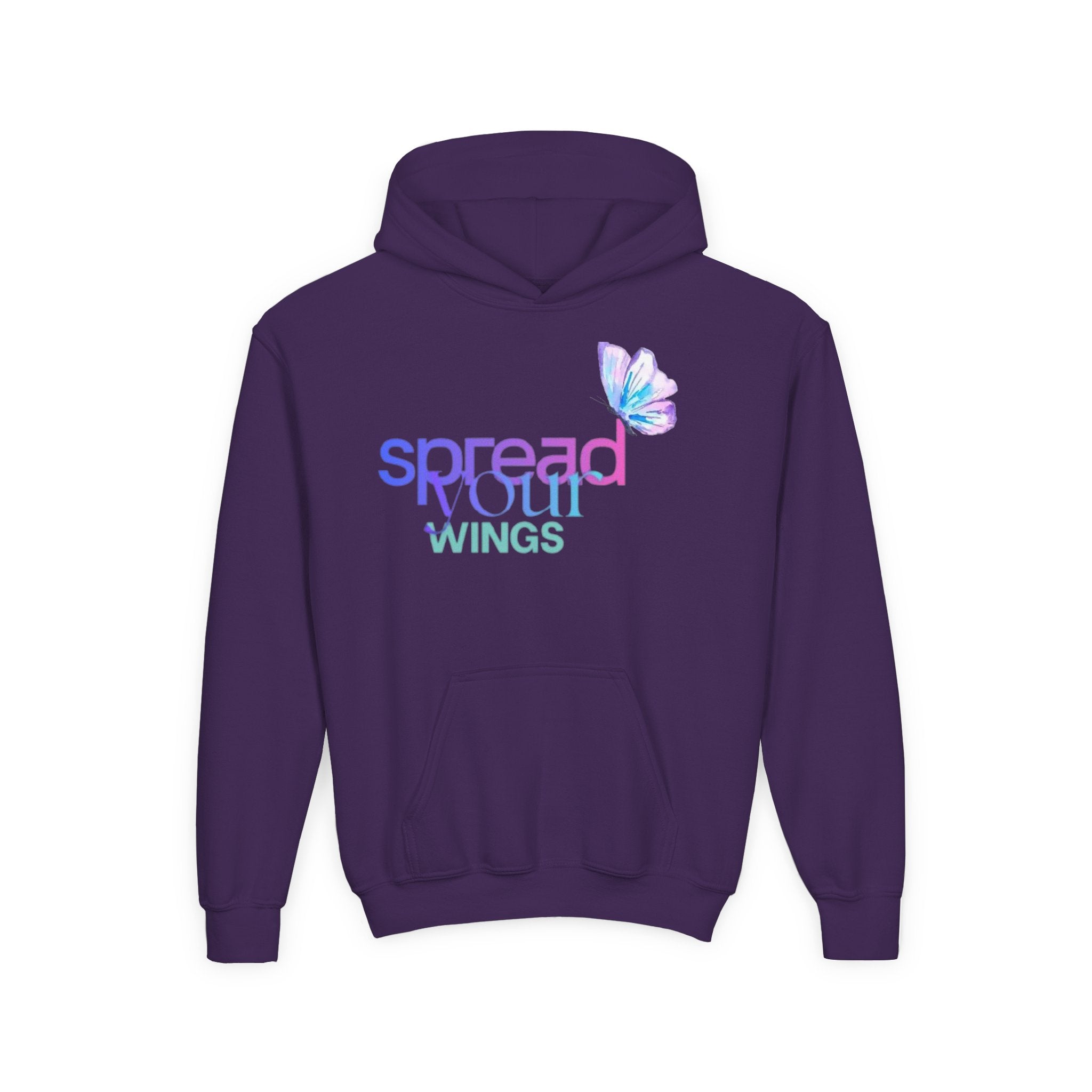 Spread Your Wings Youth Hoodie — Colorful Butterfly Graphic