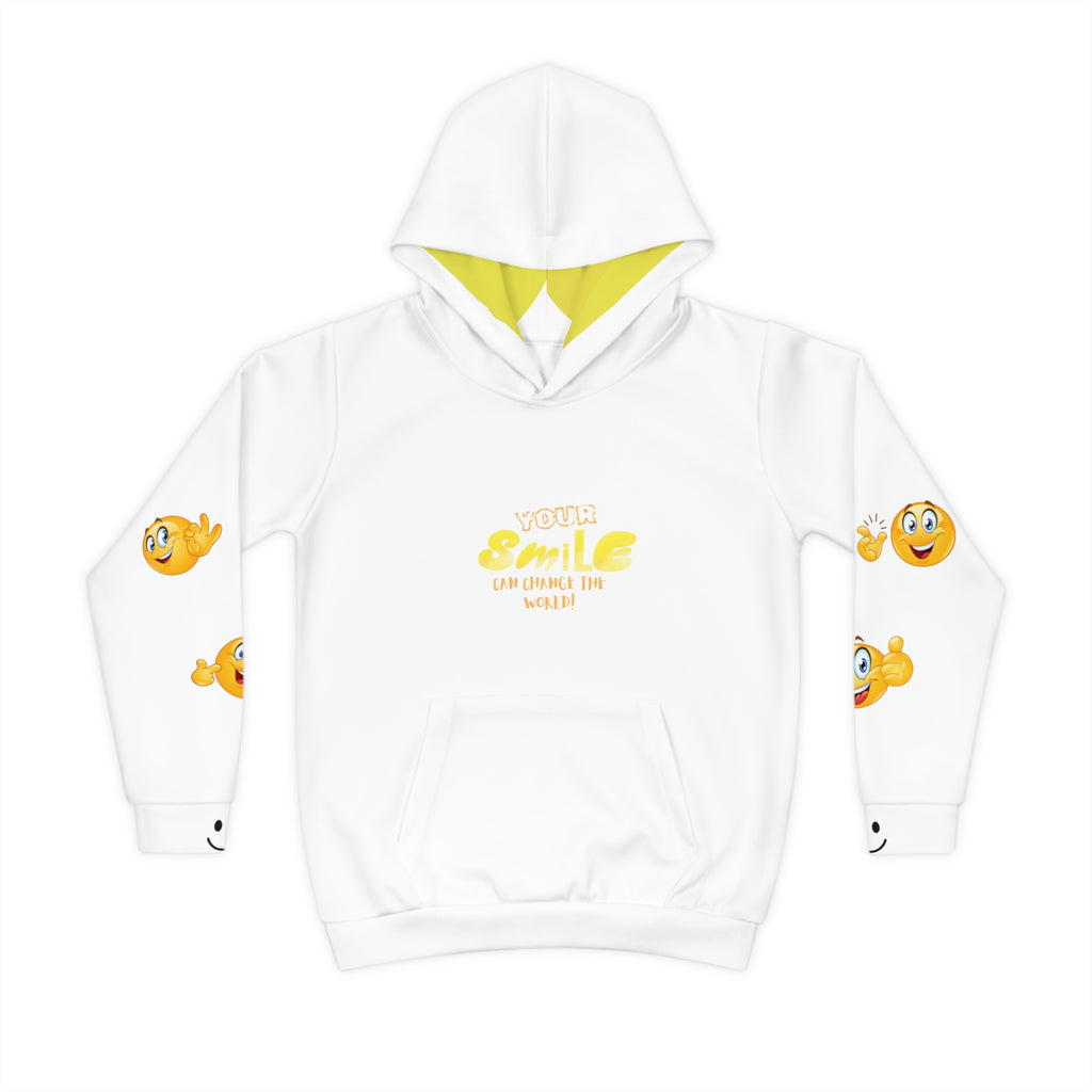 Kids Hoodie — Yellow Smiley Face Graphic "Wear a Smile"