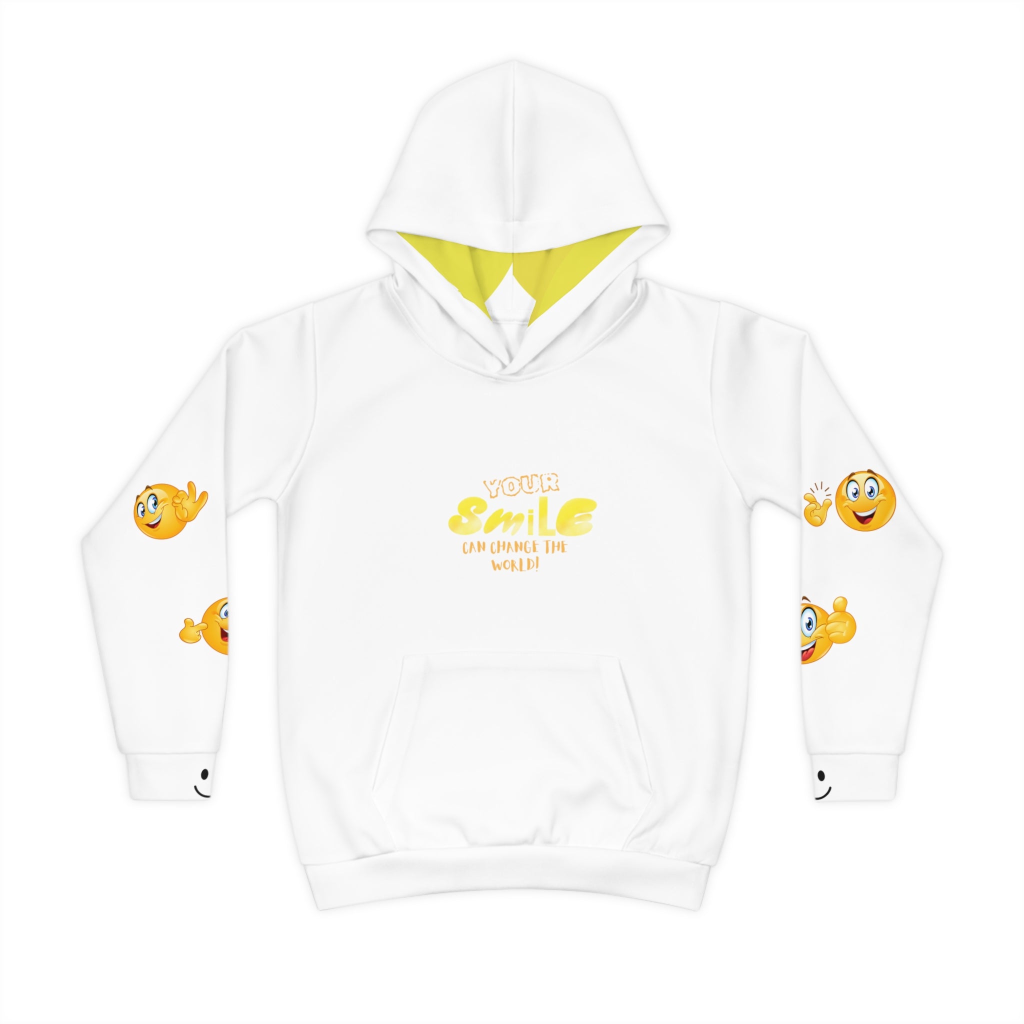 Kids Hoodie — Yellow Smiley Face Graphic "Wear a Smile"