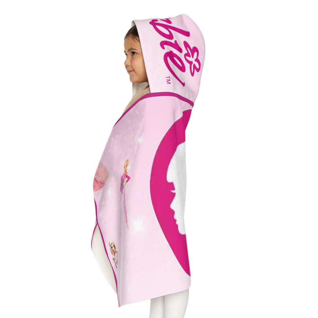 Barbie Logo Youth Hooded Towel — Pink Silhouette Beach & Pool Wrap for Kids
