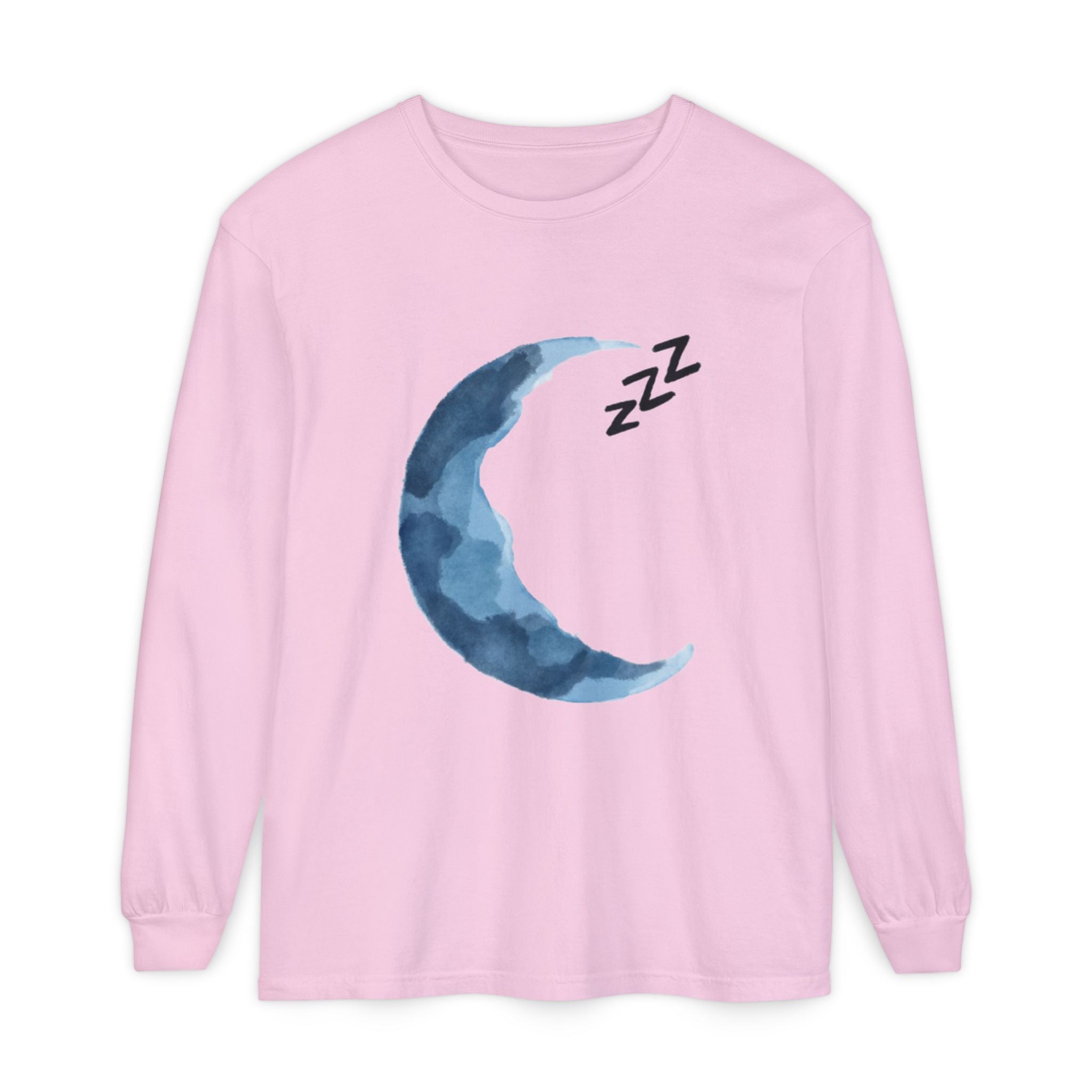 Unisex Dreamy Long Sleeve Tee, Sleep Shirt, Cozy Layer, Nightwear, Sweet Dreams, Moon Design, Relaxation Apparel