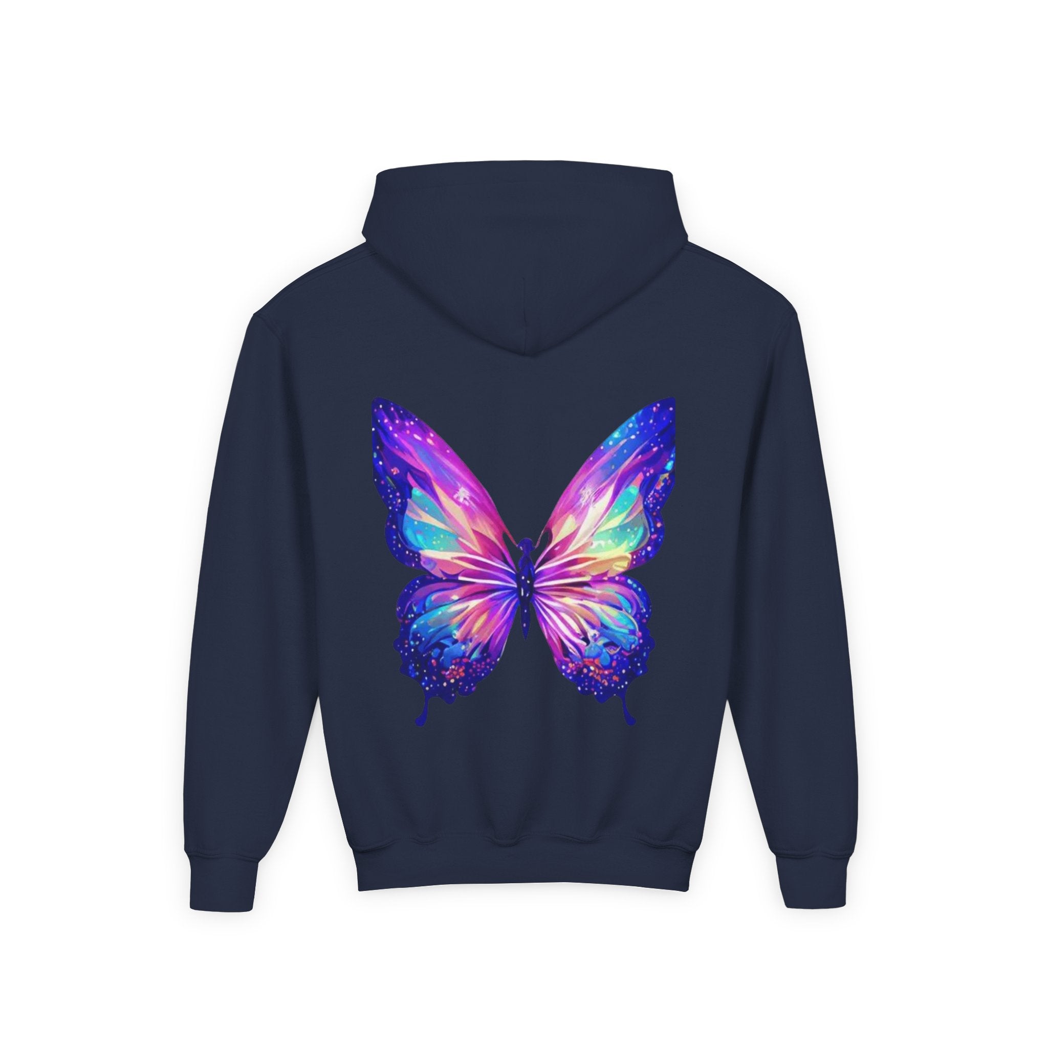 Spread Your Wings Youth Hoodie — Colorful Butterfly Graphic