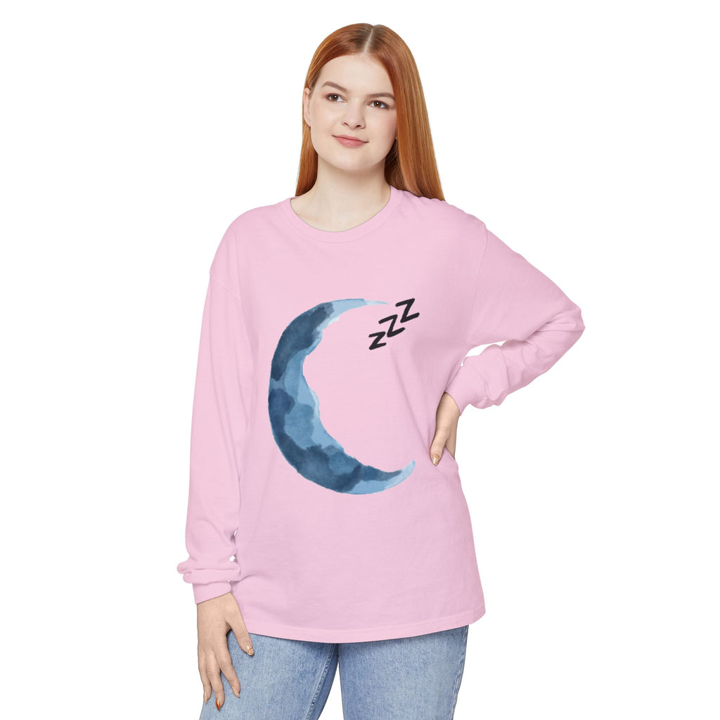 Unisex Dreamy Long Sleeve Tee, Sleep Shirt, Cozy Layer, Nightwear, Sweet Dreams, Moon Design, Relaxation Apparel