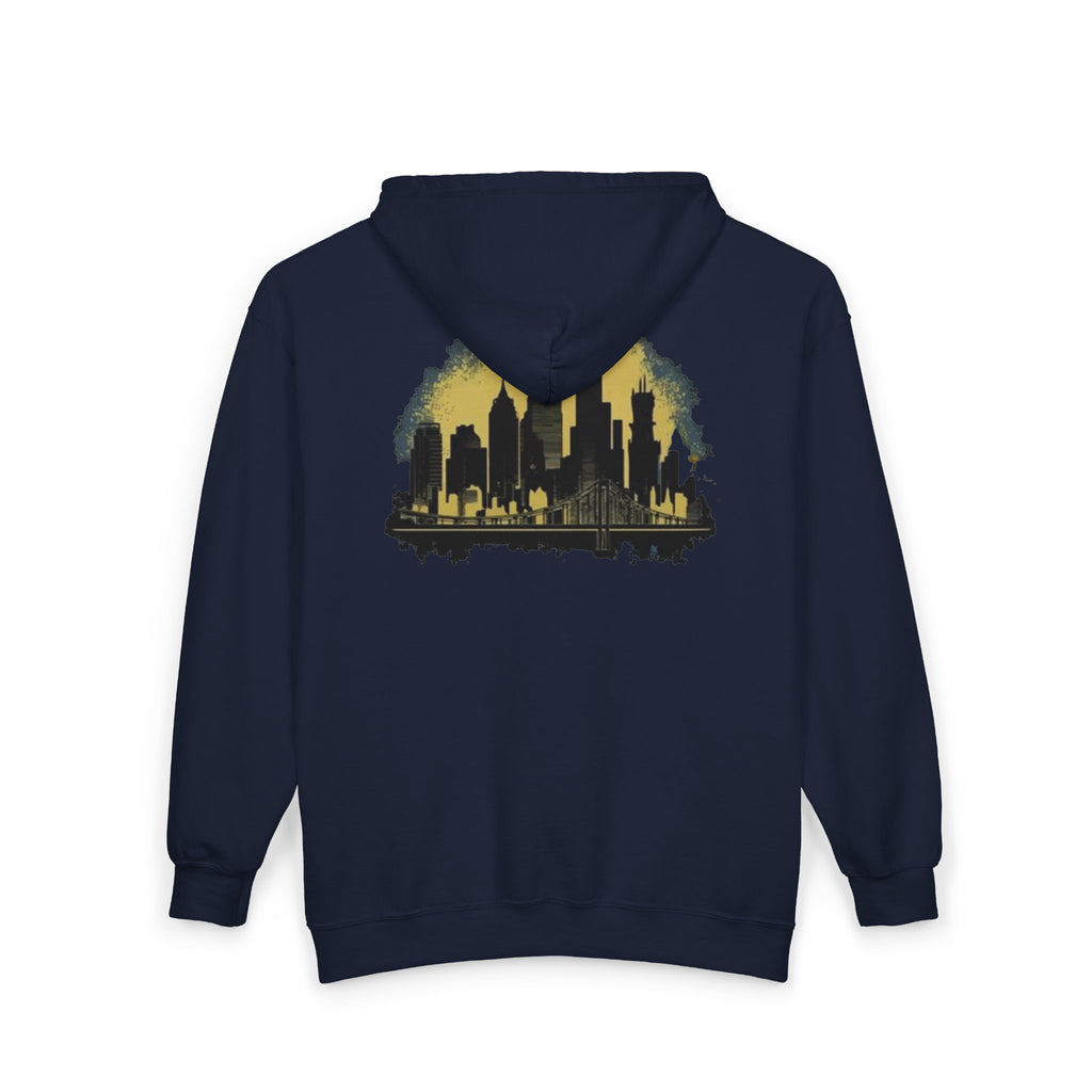 NYC Graphic Zip-Up Hoodie, Urban Fashion, Gift for City Lovers, Cozy Outerwear for Fall, Unisex Sweatshirt, Streetwear Essentials