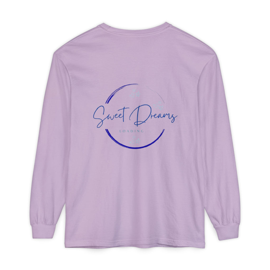 Unisex Dreamy Long Sleeve Tee, Sleep Shirt, Cozy Layer, Nightwear, Sweet Dreams, Moon Design, Relaxation Apparel