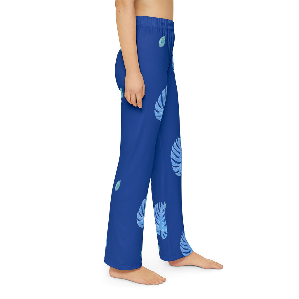 Kids Lounge Pants — Blue Monstera Leaf All-Over Print