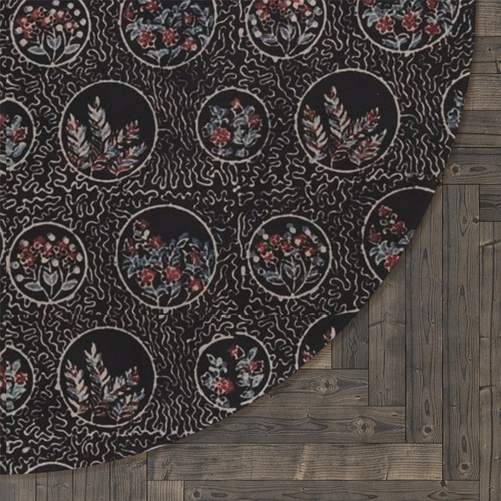 Boho Floral Medallion Round Rug — Dark Vintage Circle Area Rug