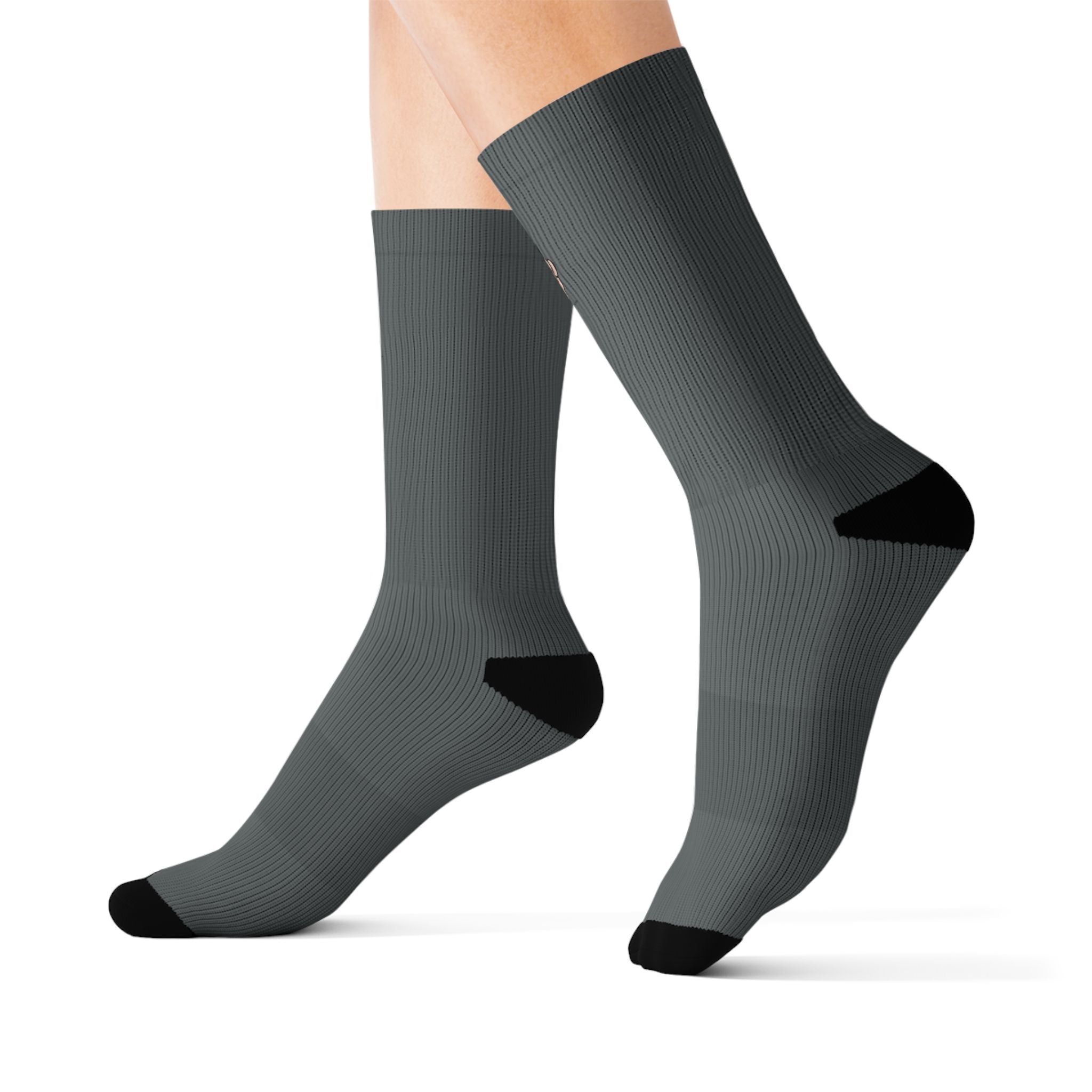 Grey Sublimation Crew Socks — Minimal Pinhead Accent, Custom All-Over Print