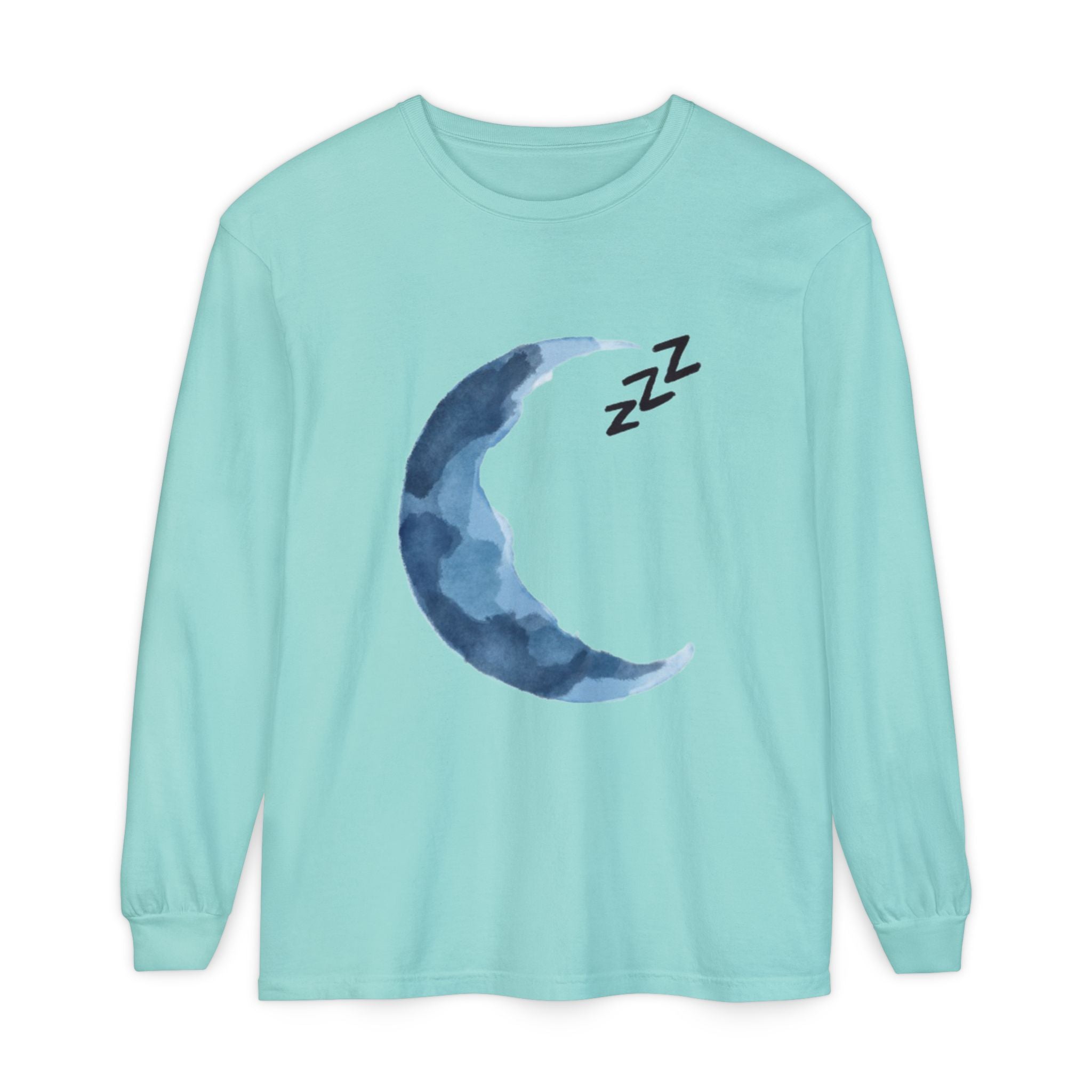 Unisex Dreamy Long Sleeve Tee, Sleep Shirt, Cozy Layer, Nightwear, Sweet Dreams, Moon Design, Relaxation Apparel