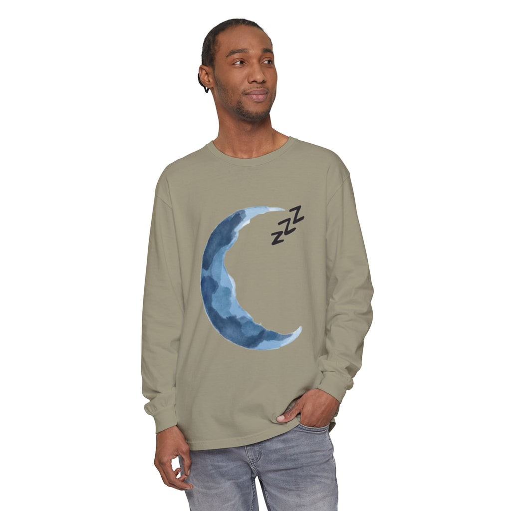 Unisex Dreamy Long Sleeve Tee, Sleep Shirt, Cozy Layer, Nightwear, Sweet Dreams, Moon Design, Relaxation Apparel