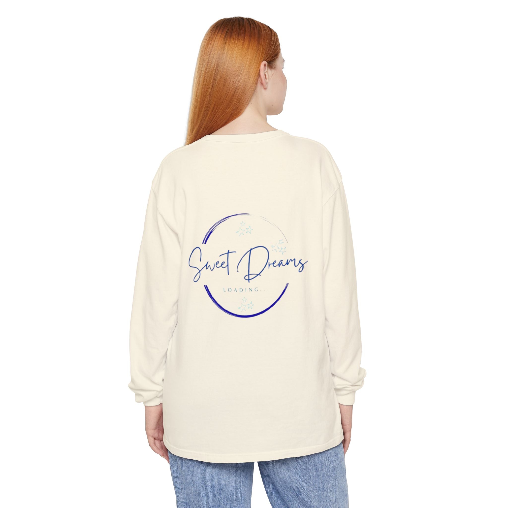 Unisex Dreamy Long Sleeve Tee, Sleep Shirt, Cozy Layer, Nightwear, Sweet Dreams, Moon Design, Relaxation Apparel