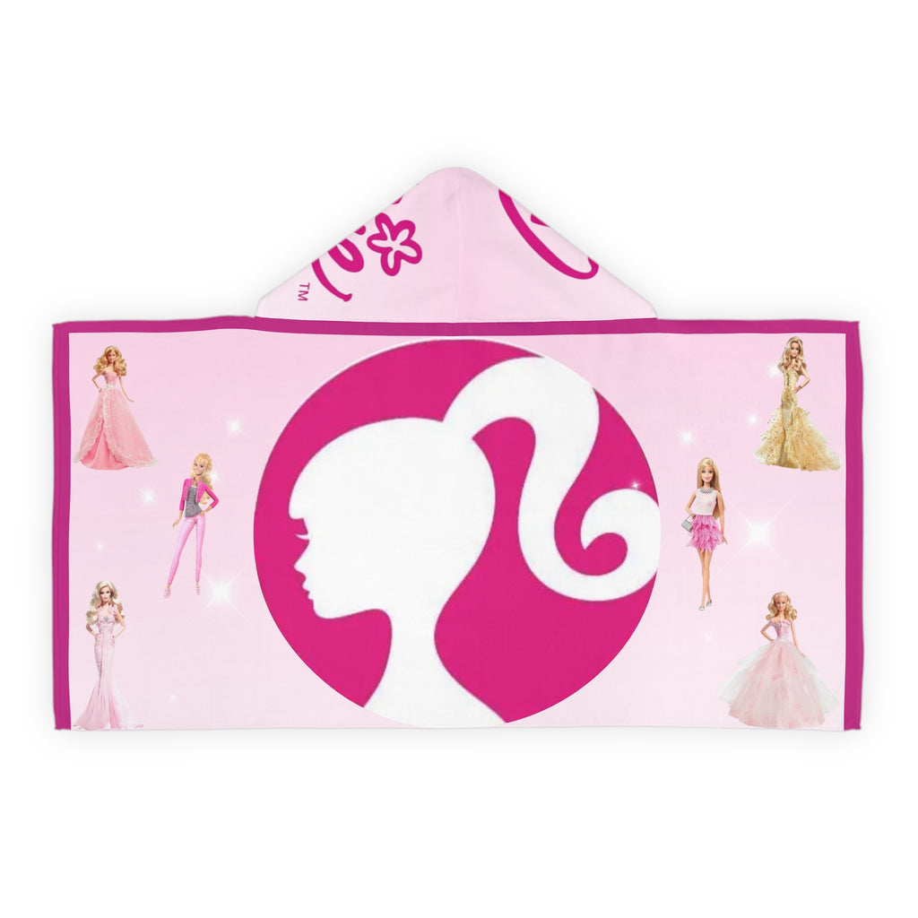 Barbie Logo Youth Hooded Towel — Pink Silhouette Beach & Pool Wrap for Kids