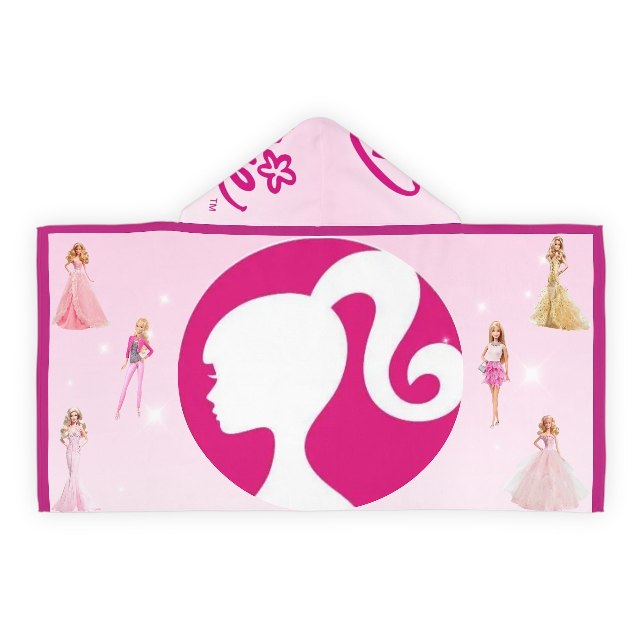 Barbie Logo Youth Hooded Towel — Pink Silhouette Beach & Pool Wrap for Kids