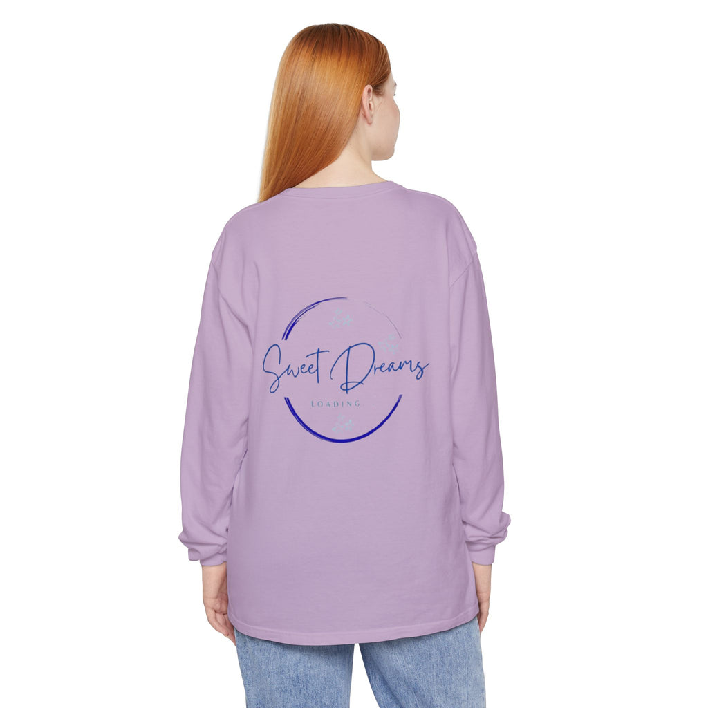 Unisex Dreamy Long Sleeve Tee, Sleep Shirt, Cozy Layer, Nightwear, Sweet Dreams, Moon Design, Relaxation Apparel
