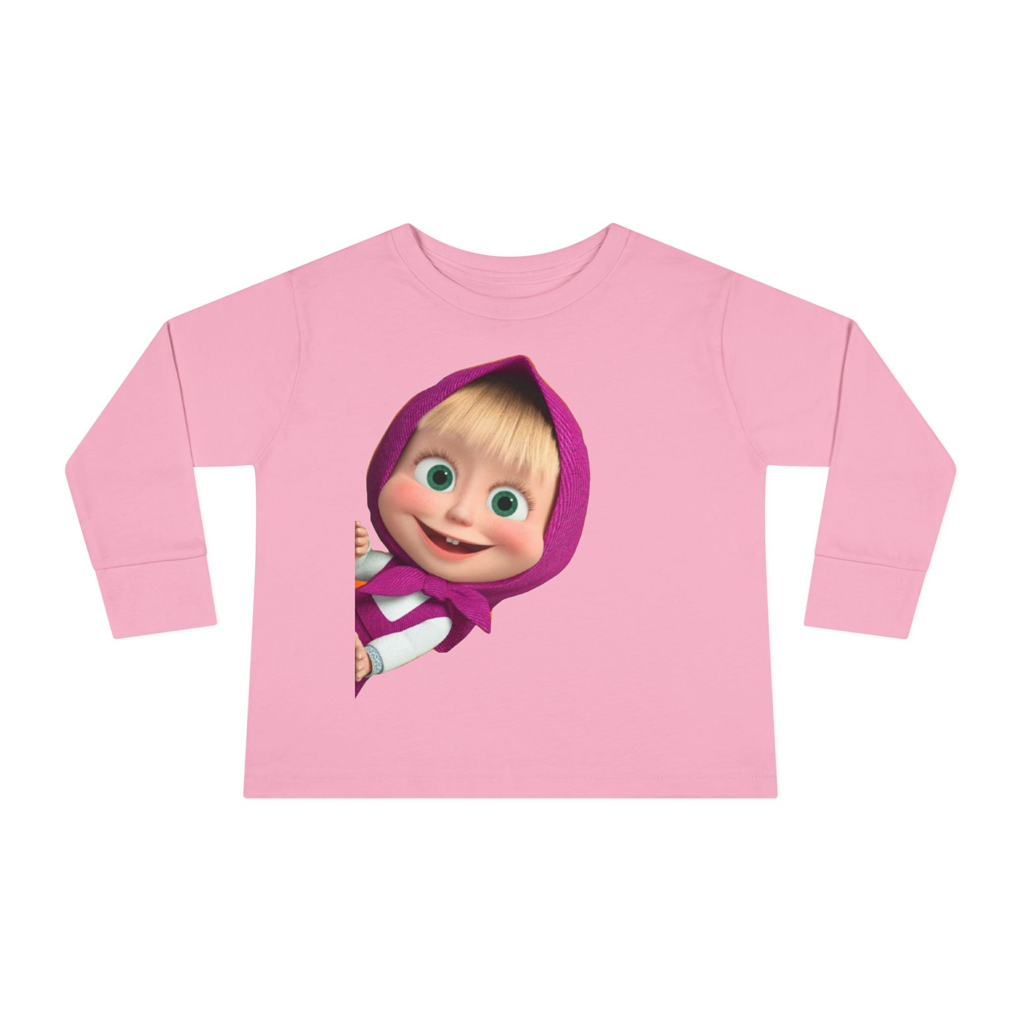 Toddler Long Sleeve Tee — Cute Peeking Cartoon Girl Graphic