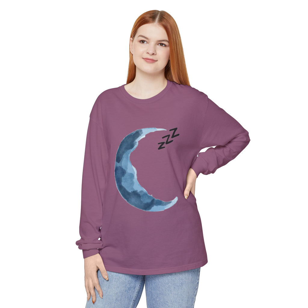 Unisex Dreamy Long Sleeve Tee, Sleep Shirt, Cozy Layer, Nightwear, Sweet Dreams, Moon Design, Relaxation Apparel