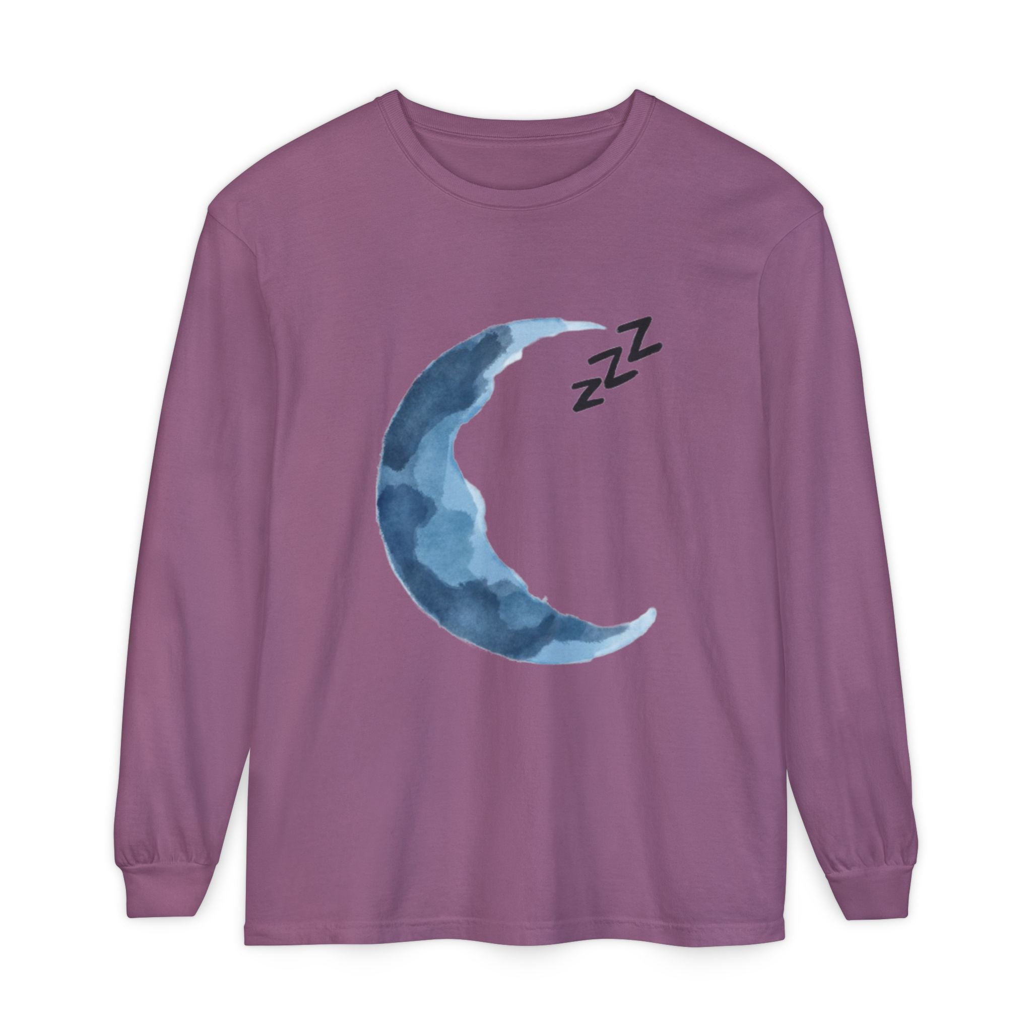 Unisex Dreamy Long Sleeve Tee, Sleep Shirt, Cozy Layer, Nightwear, Sweet Dreams, Moon Design, Relaxation Apparel