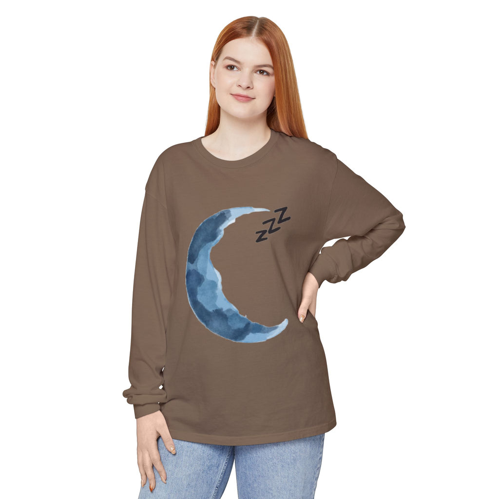 Unisex Dreamy Long Sleeve Tee, Sleep Shirt, Cozy Layer, Nightwear, Sweet Dreams, Moon Design, Relaxation Apparel