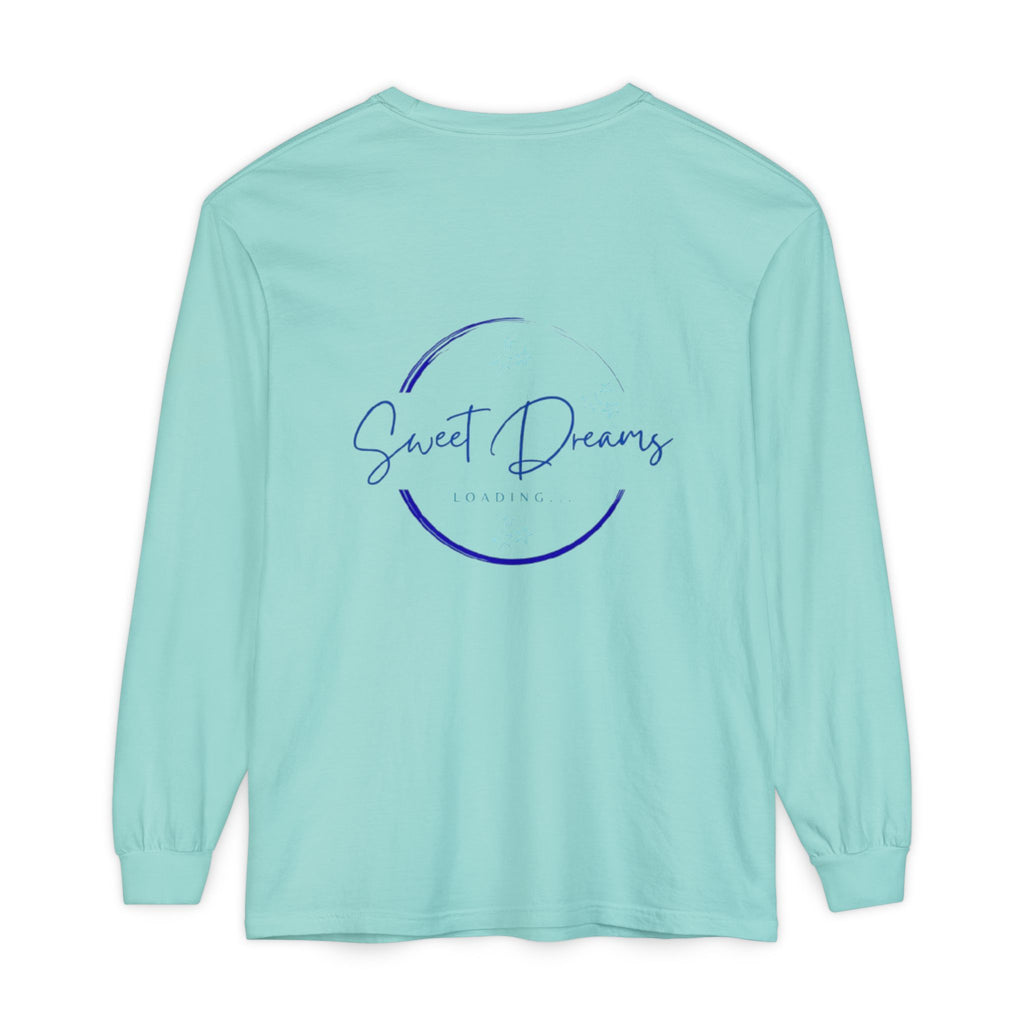 Unisex Dreamy Long Sleeve Tee, Sleep Shirt, Cozy Layer, Nightwear, Sweet Dreams, Moon Design, Relaxation Apparel