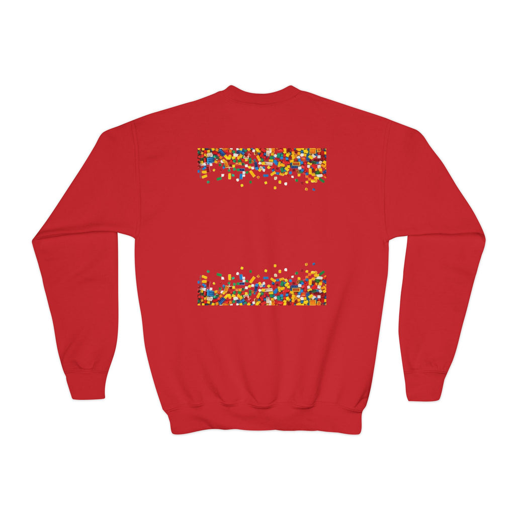 LEGO-Inspired Youth Crewneck Sweatshirt – Colorful Brick Confetti Graphic
