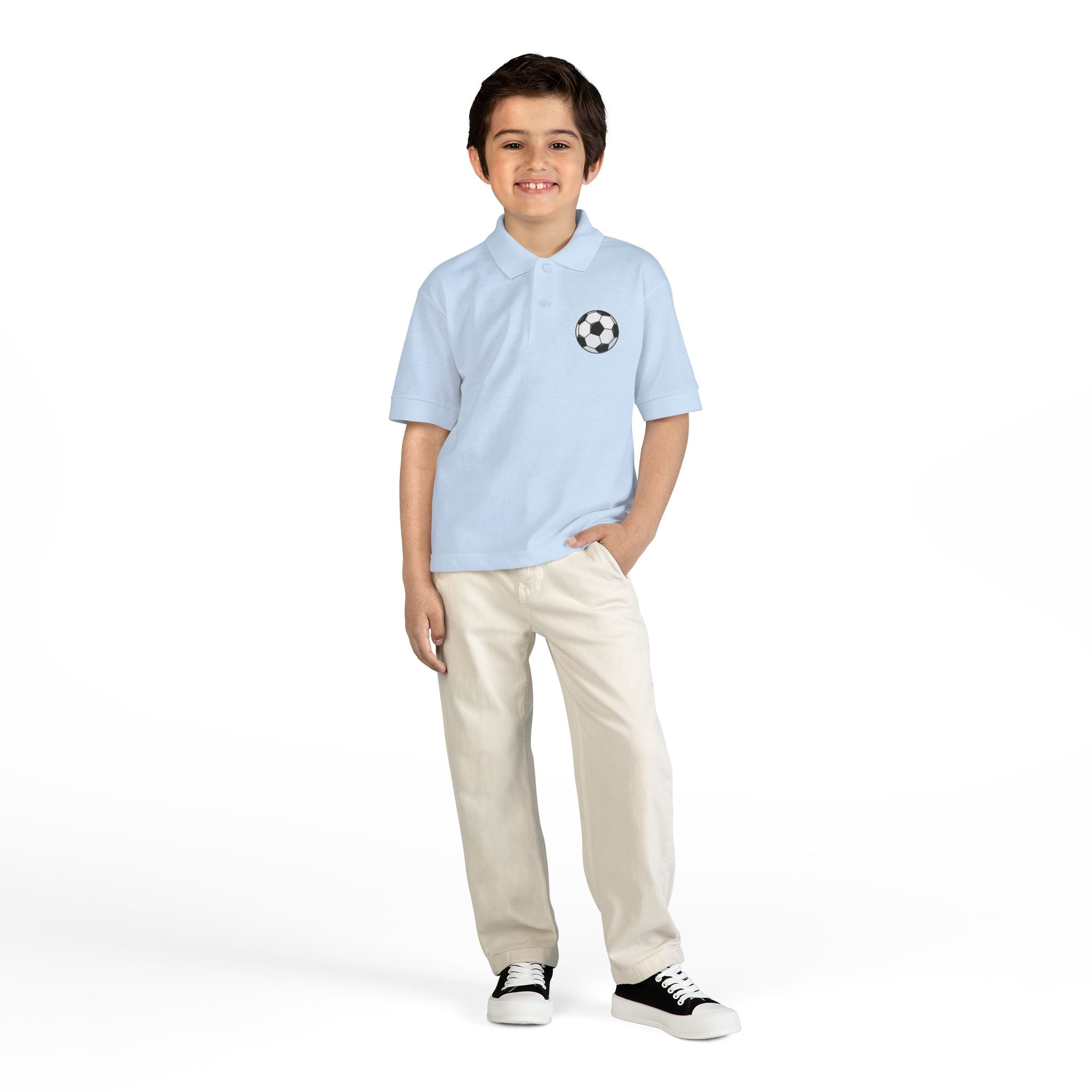 Youth Soccer Polo Tee with Football Emblem