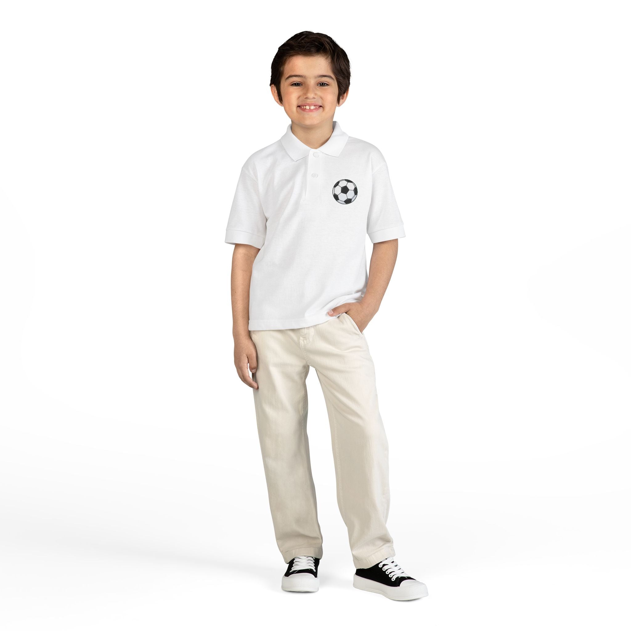 Youth Soccer Polo Tee with Football Emblem