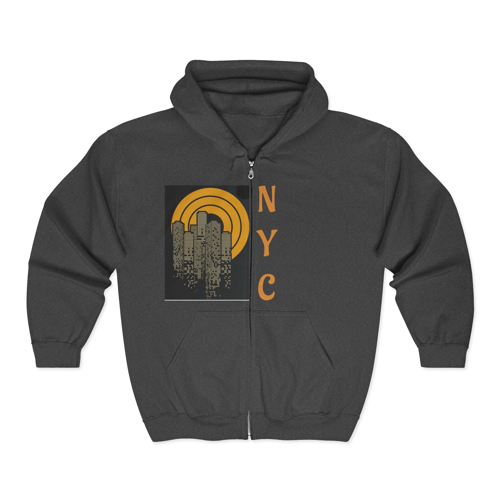 NYC Graphic Zip-Up Hoodie, Urban Fashion, Gift for City Lovers, Cozy Outerwear for Fall, Unisex Sweatshirt, Streetwear Essentials