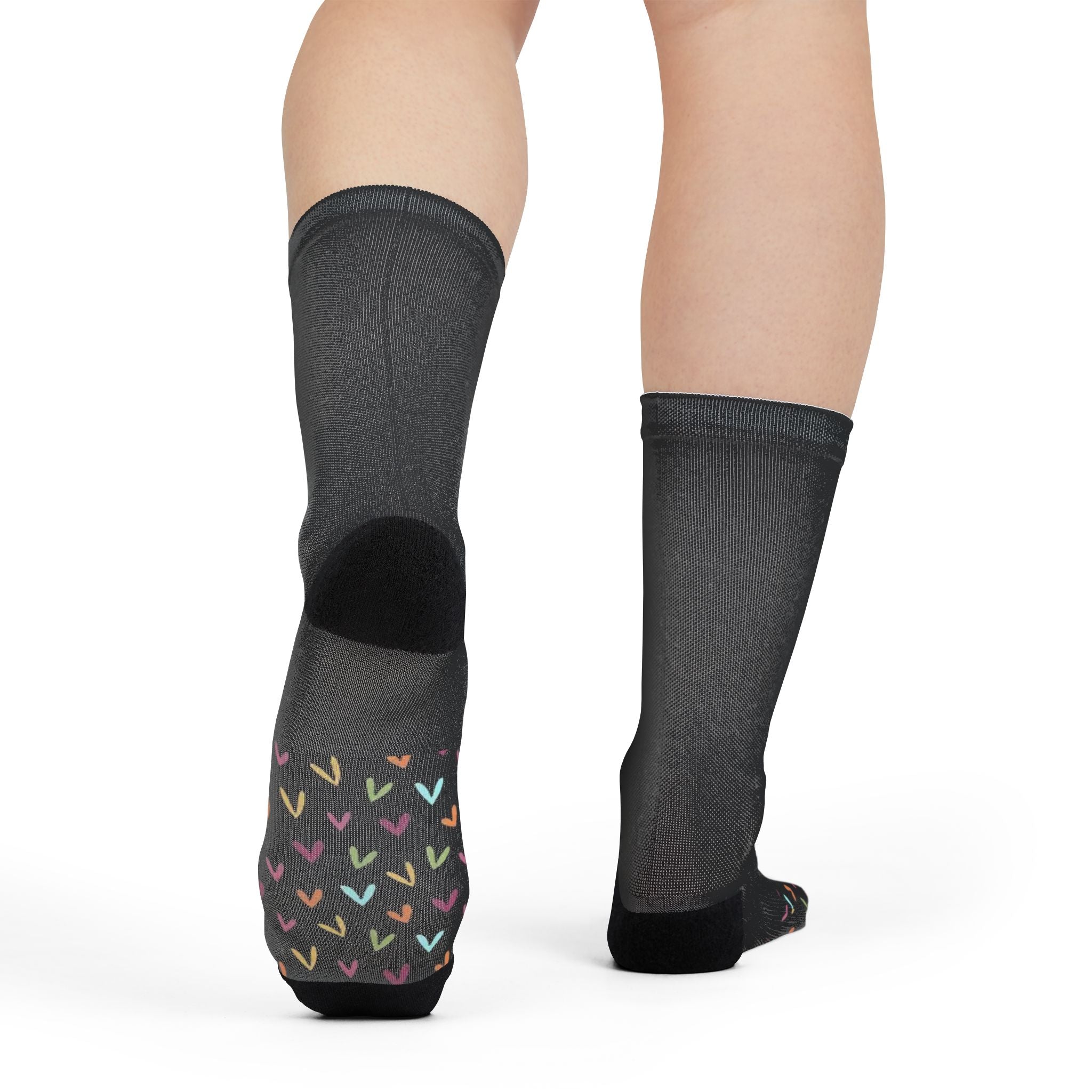 Crew Socks — Colorful Hand-Drawn Hearts Sublimation Socks