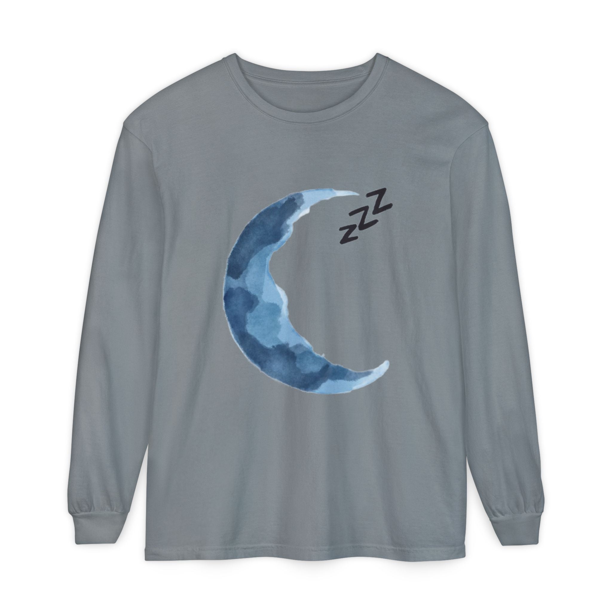 Unisex Dreamy Long Sleeve Tee, Sleep Shirt, Cozy Layer, Nightwear, Sweet Dreams, Moon Design, Relaxation Apparel