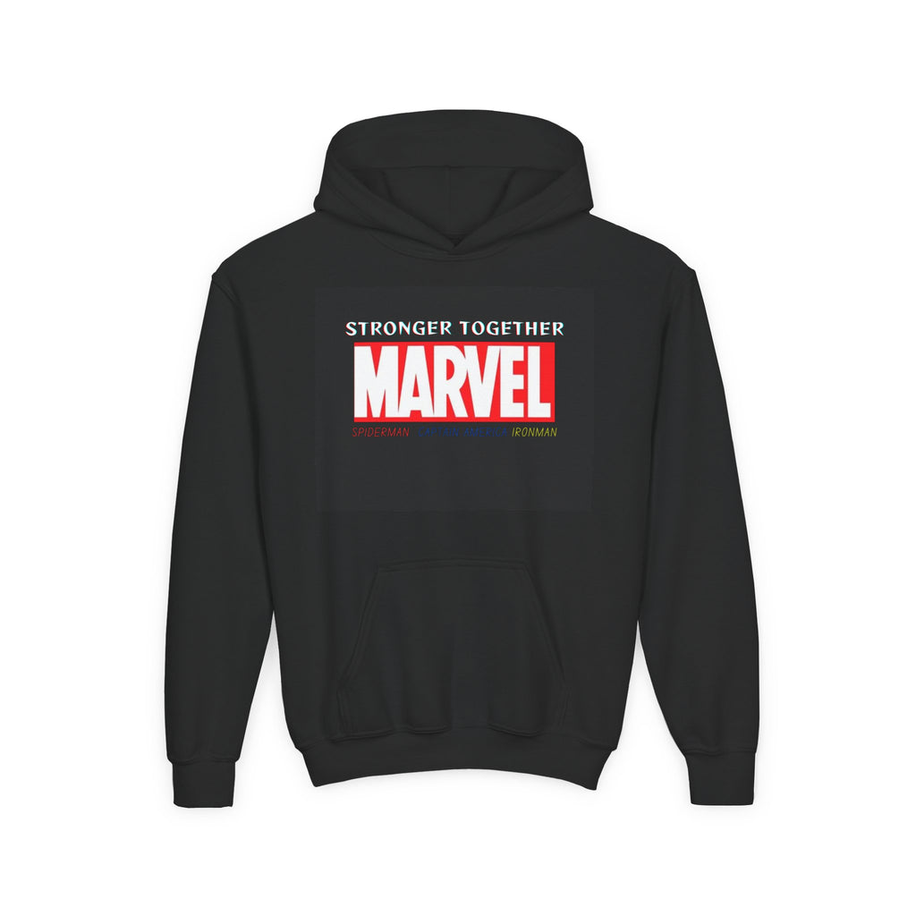 Marvel Heroes Youth Hoodie — "Stronger Together" Kids Sweatshirt (Spider-Man, Captain America, Iron Man)