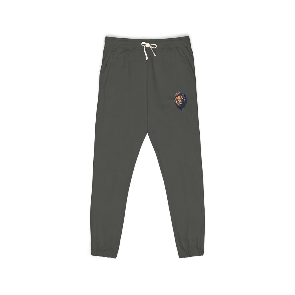 Lion Design Garment-Dyed Fleece Sweatpants, Stylish Lounge Pants, Cozy Athleisure Bottoms, Gift for Animal Lovers, Casual Wear