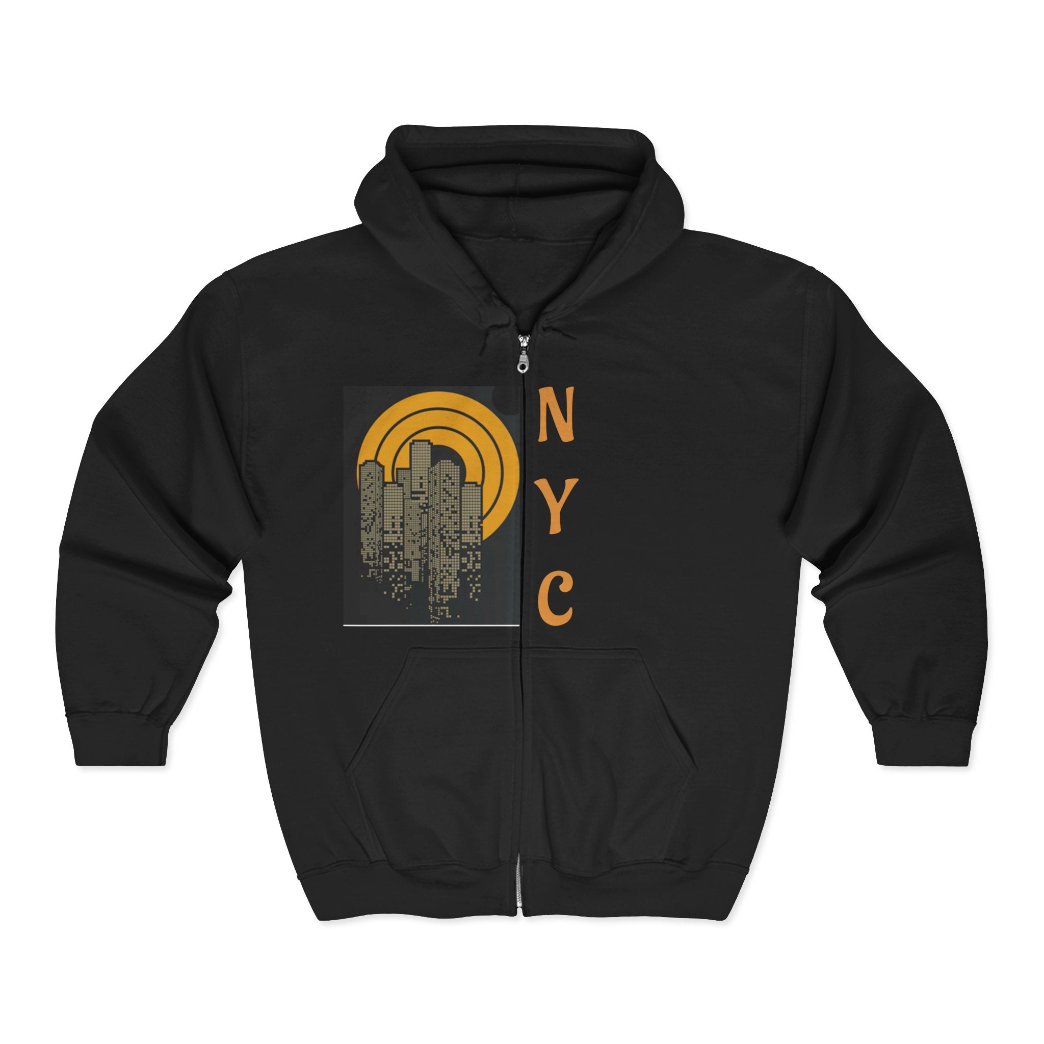 NYC Graphic Zip-Up Hoodie, Urban Fashion, Gift for City Lovers, Cozy Outerwear for Fall, Unisex Sweatshirt, Streetwear Essentials