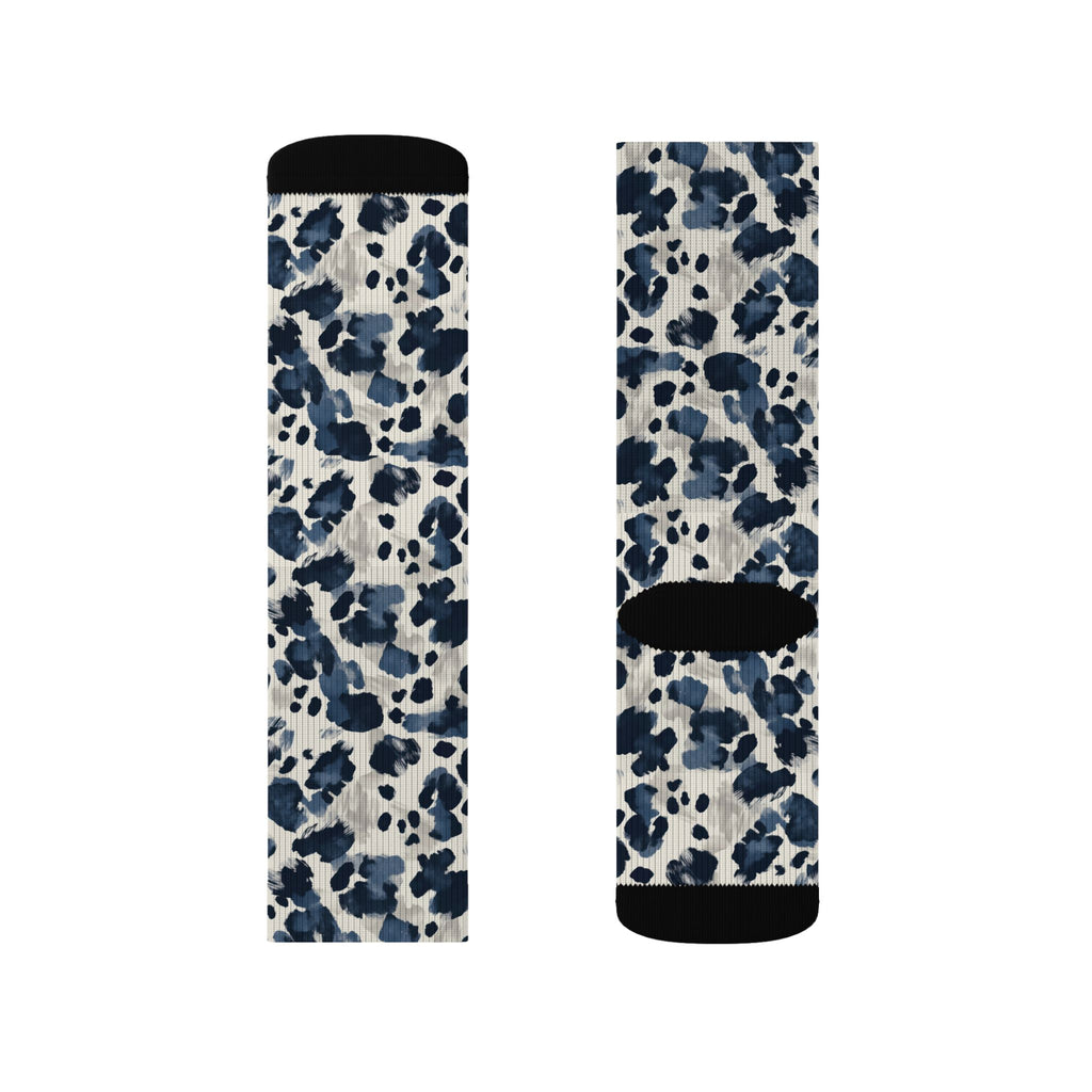 Blue Leopard Print Sublimation Socks — Trendy Animal Print Crew Socks