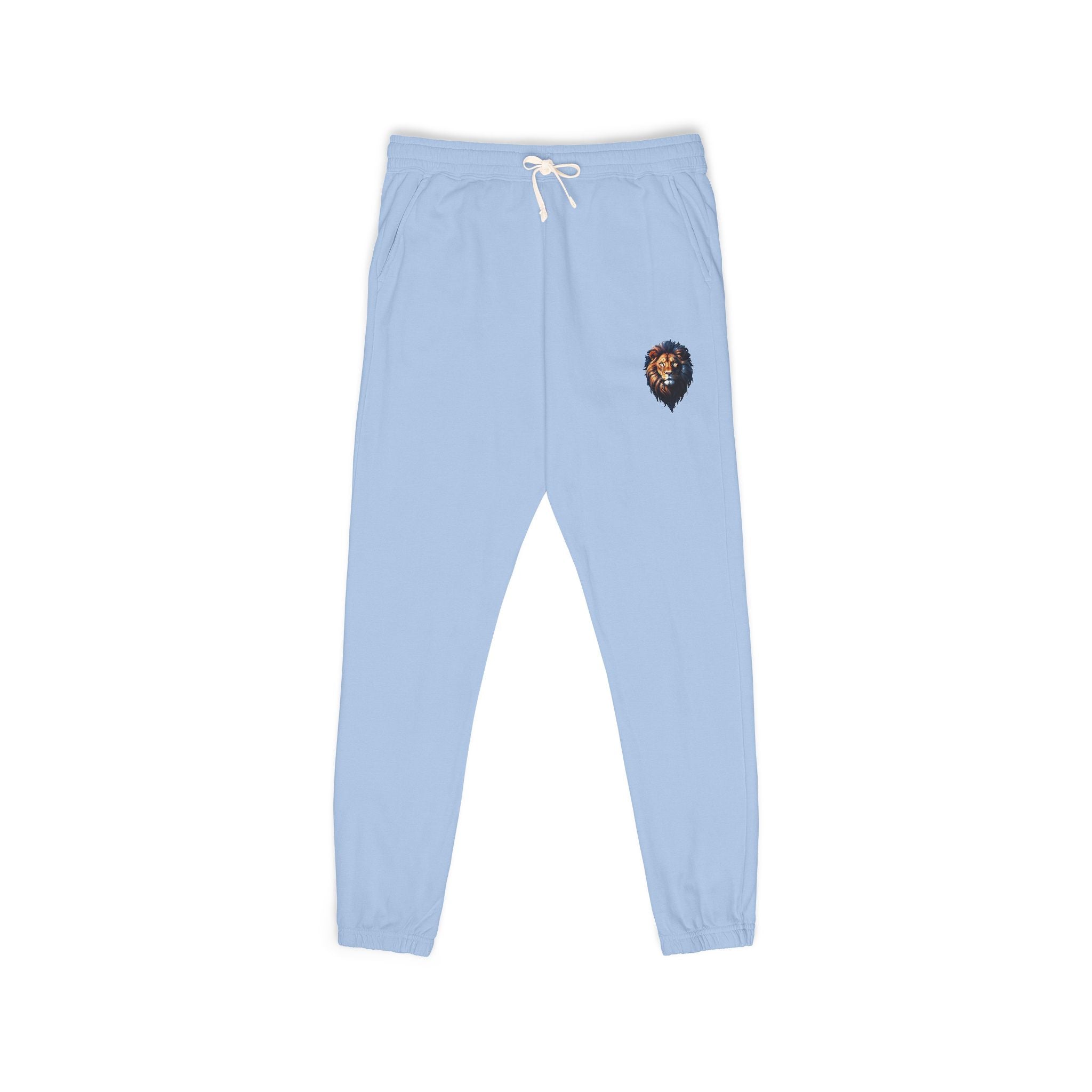 Lion Design Garment-Dyed Fleece Sweatpants, Stylish Lounge Pants, Cozy Athleisure Bottoms, Gift for Animal Lovers, Casual Wear
