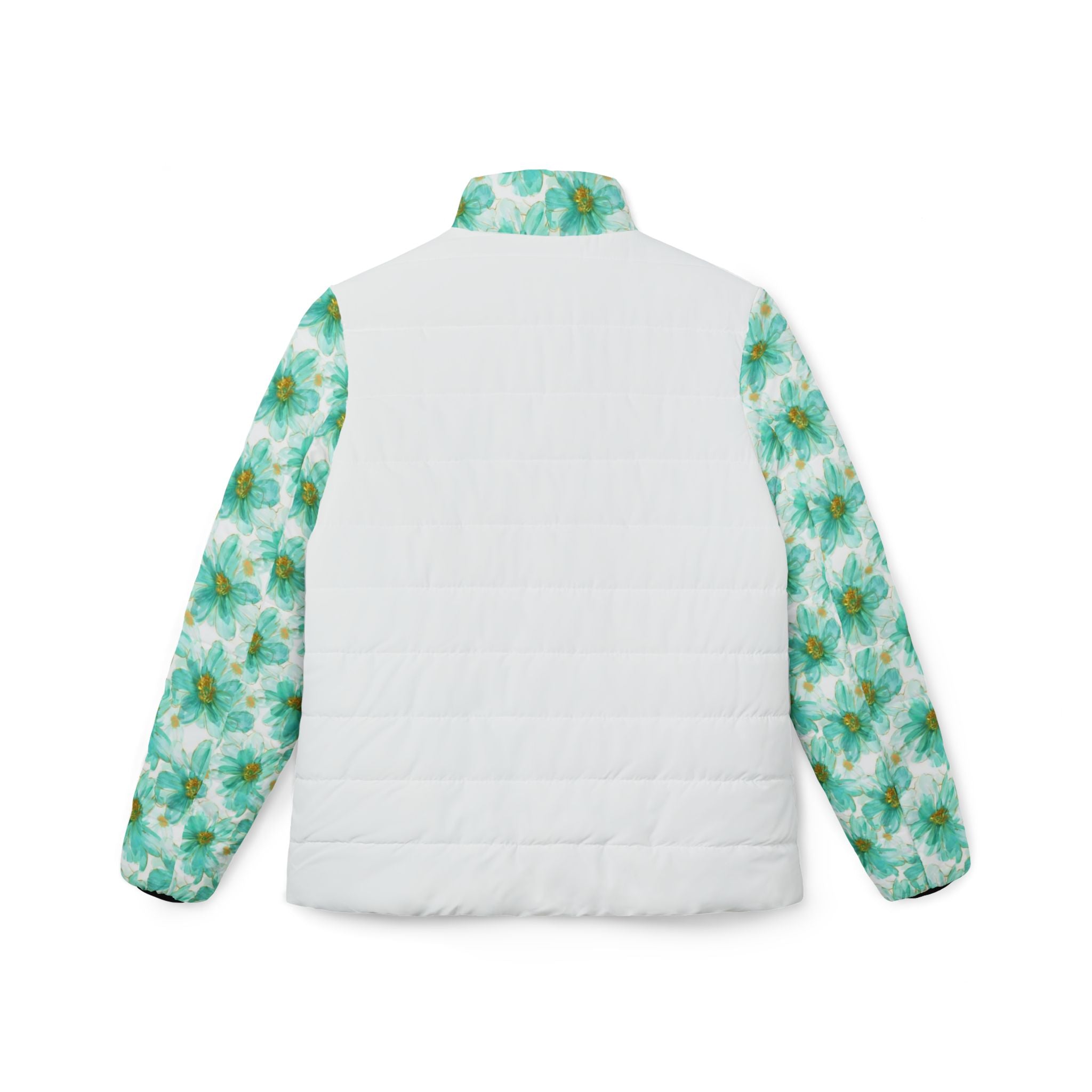Floral Green Daisy Women’s Puffer Jacket — Lightweight Reversible Winter Coat