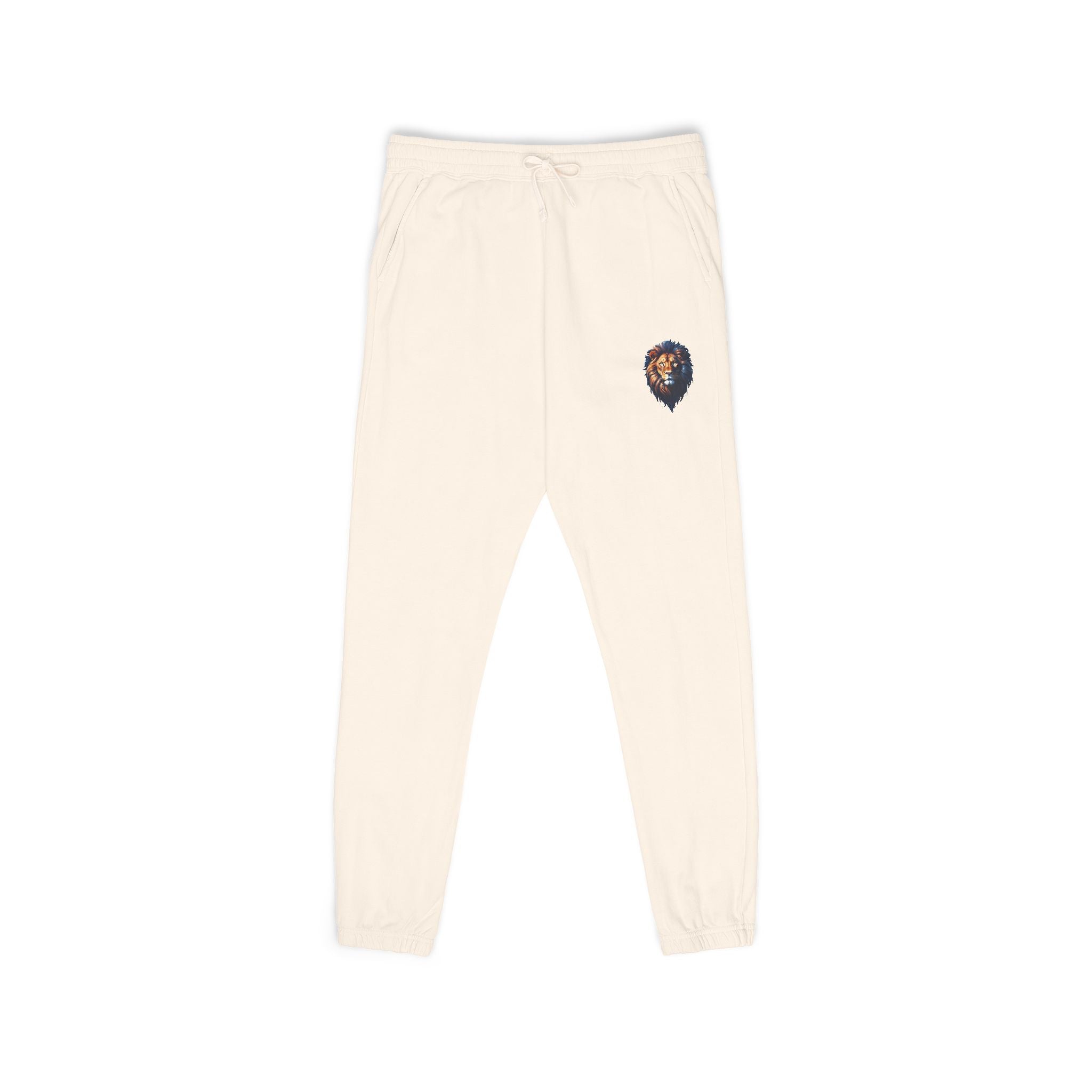 Lion Design Garment-Dyed Fleece Sweatpants, Stylish Lounge Pants, Cozy Athleisure Bottoms, Gift for Animal Lovers, Casual Wear