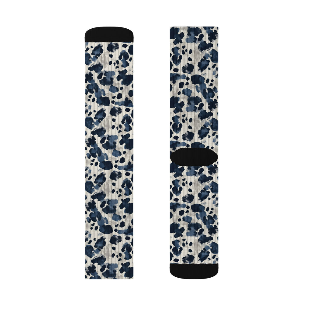 Blue Leopard Print Sublimation Socks — Trendy Animal Print Crew Socks