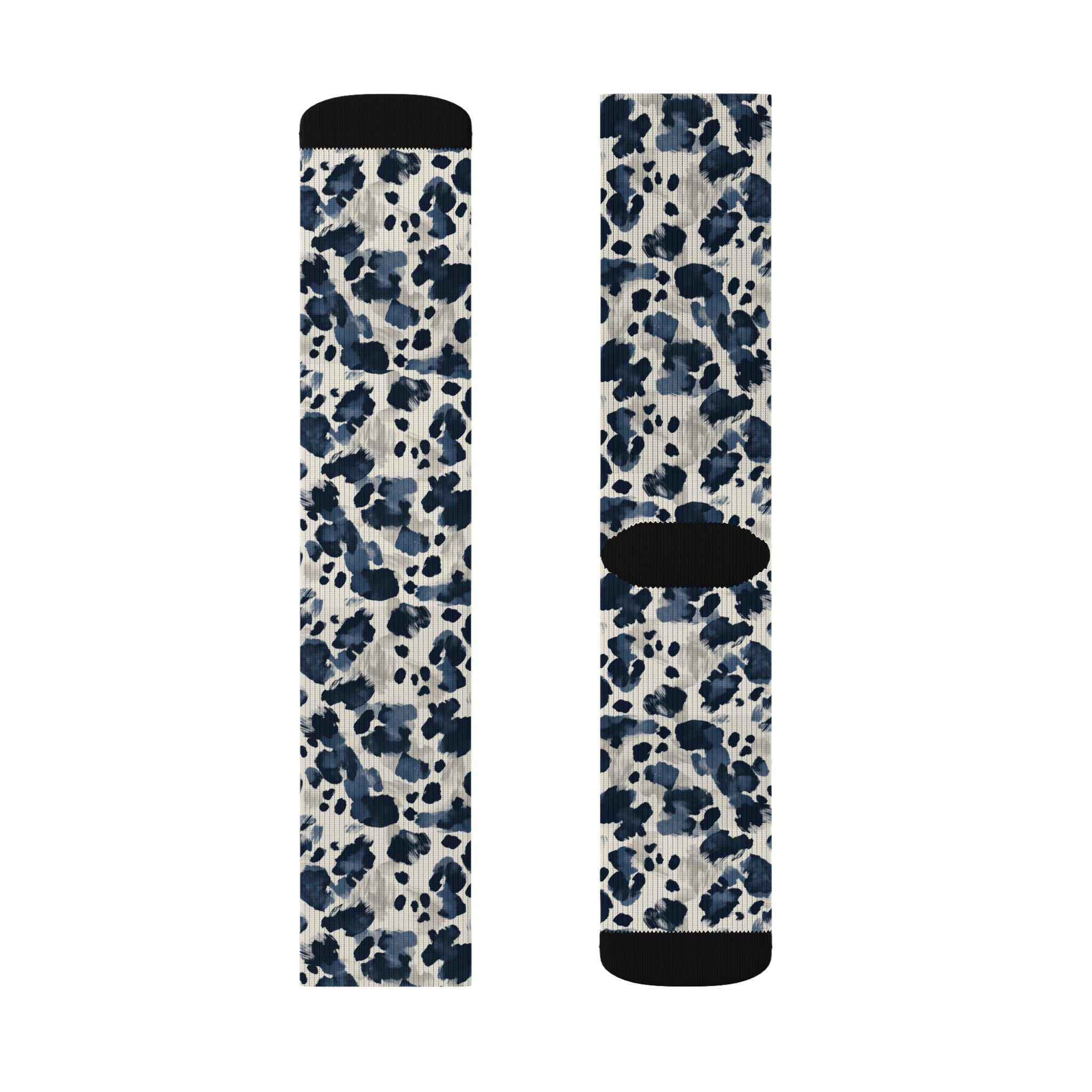 Blue Leopard Print Sublimation Socks — Trendy Animal Print Crew Socks