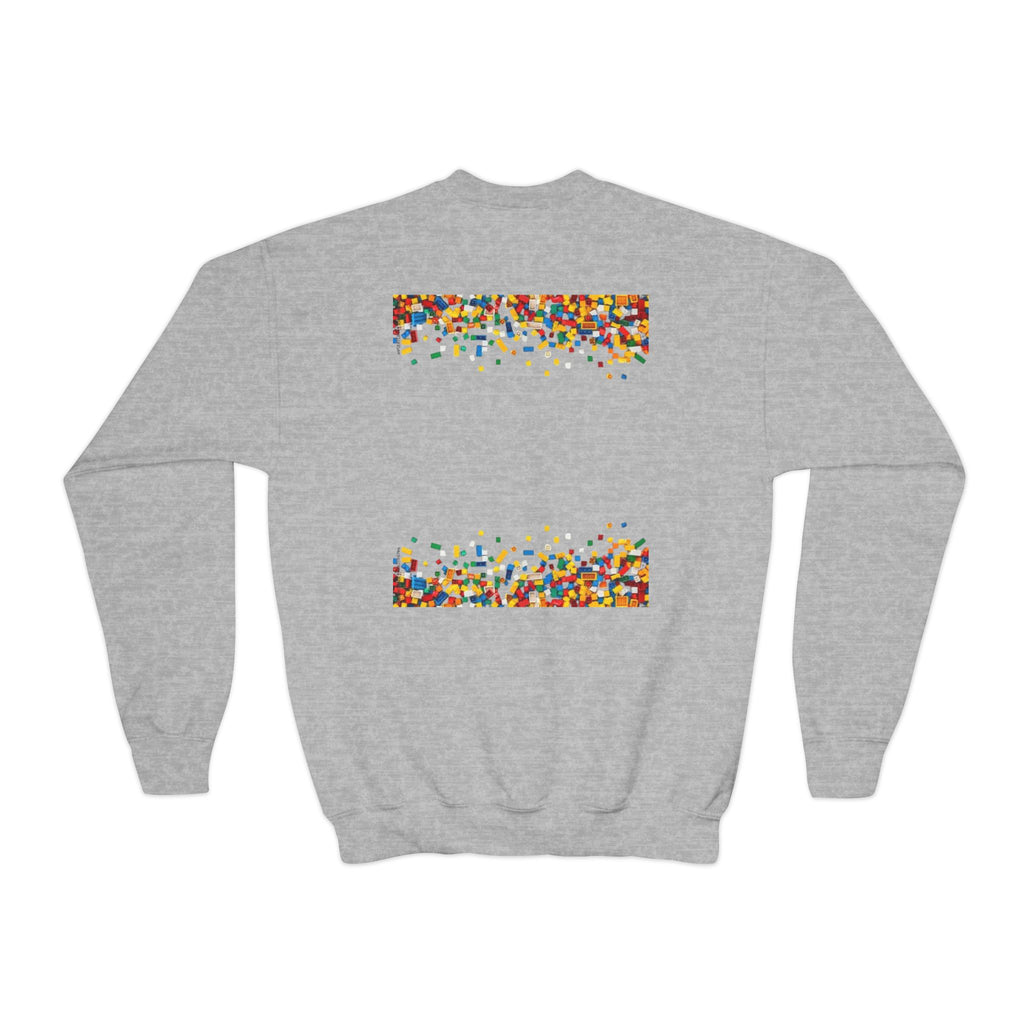 LEGO-Inspired Youth Crewneck Sweatshirt – Colorful Brick Confetti Graphic