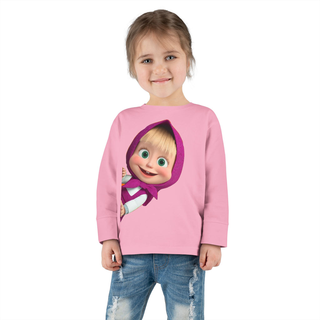 Toddler Long Sleeve Tee — Cute Peeking Cartoon Girl Graphic
