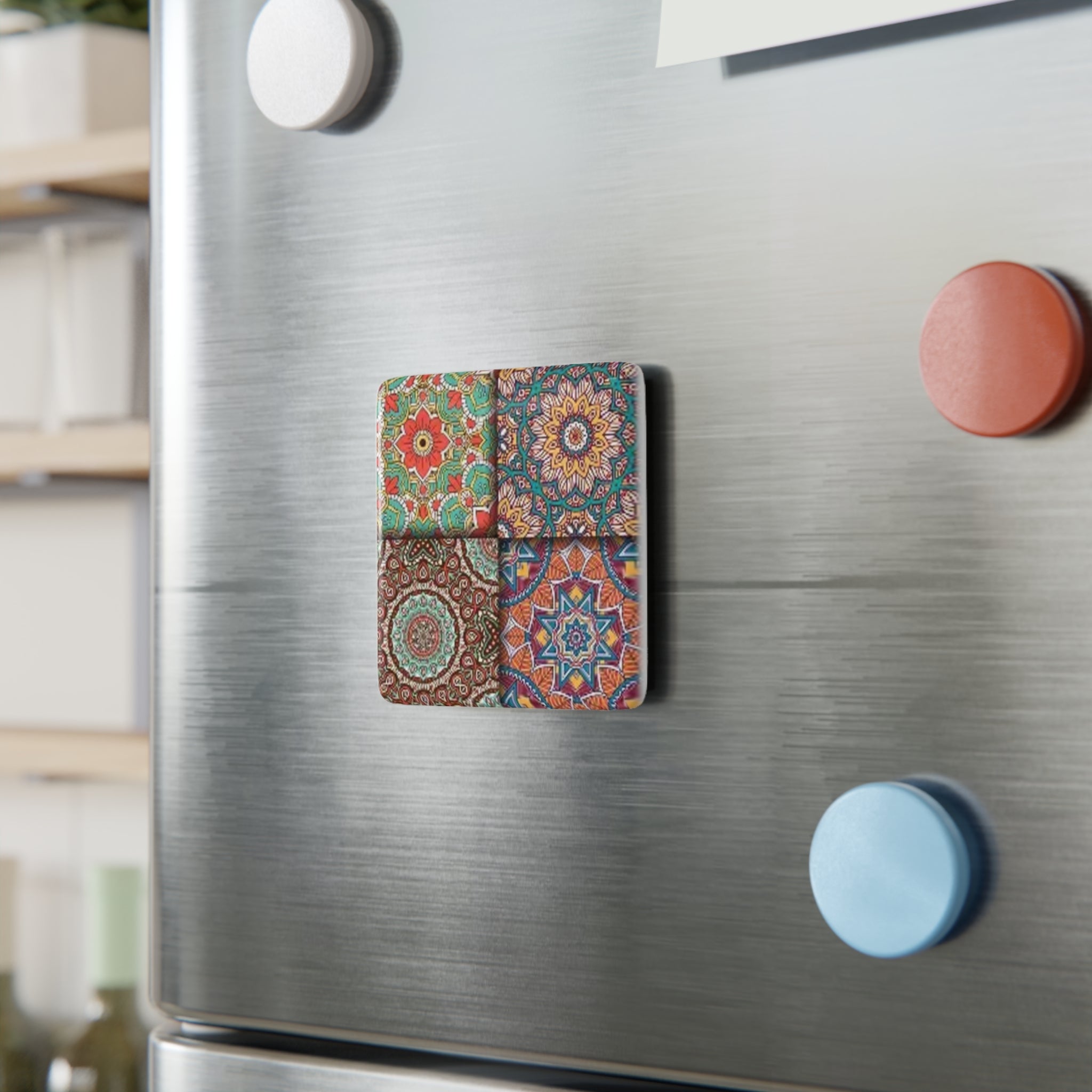 Boho Tile Porcelain Magnet — Colorful Moroccan Mandala Square
