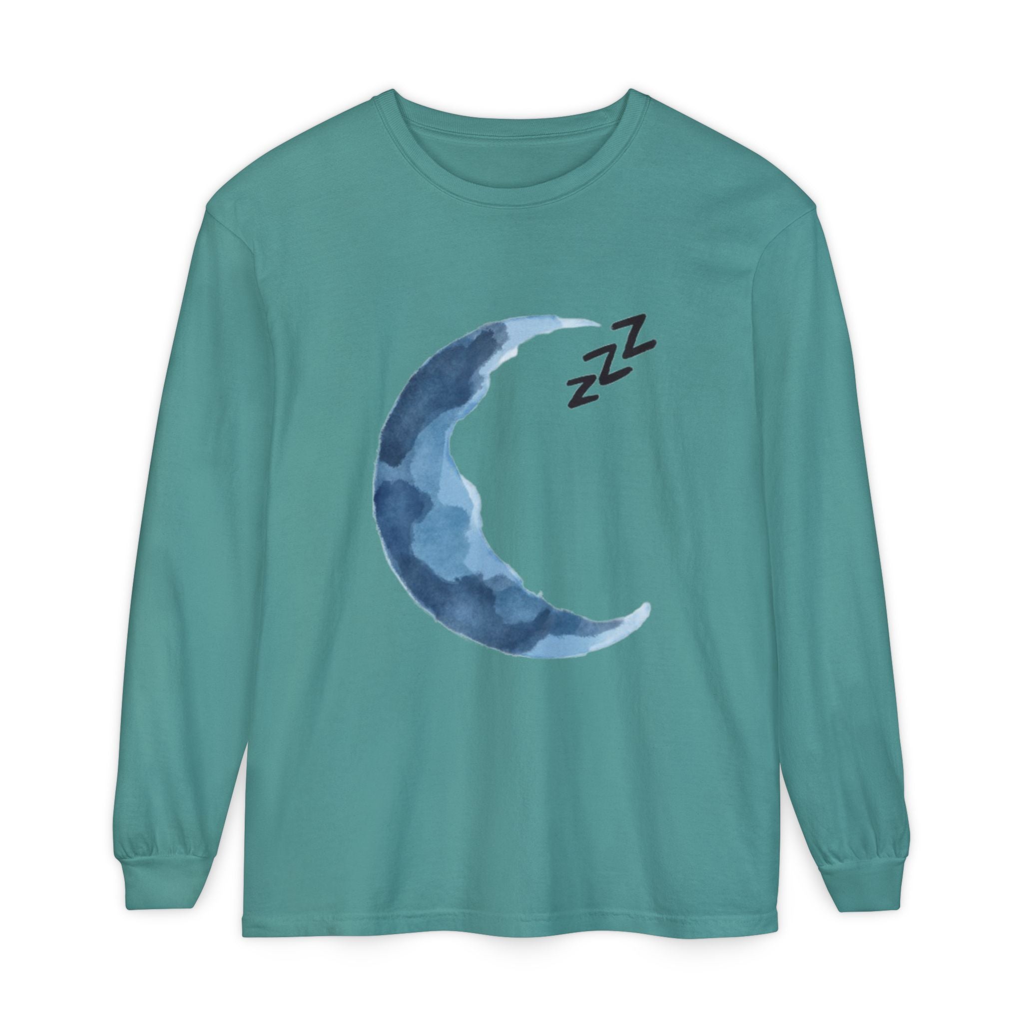 Unisex Dreamy Long Sleeve Tee, Sleep Shirt, Cozy Layer, Nightwear, Sweet Dreams, Moon Design, Relaxation Apparel