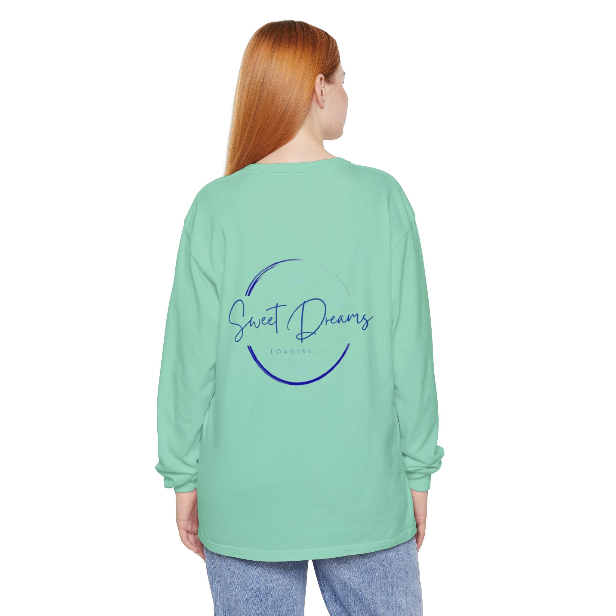Unisex Dreamy Long Sleeve Tee, Sleep Shirt, Cozy Layer, Nightwear, Sweet Dreams, Moon Design, Relaxation Apparel
