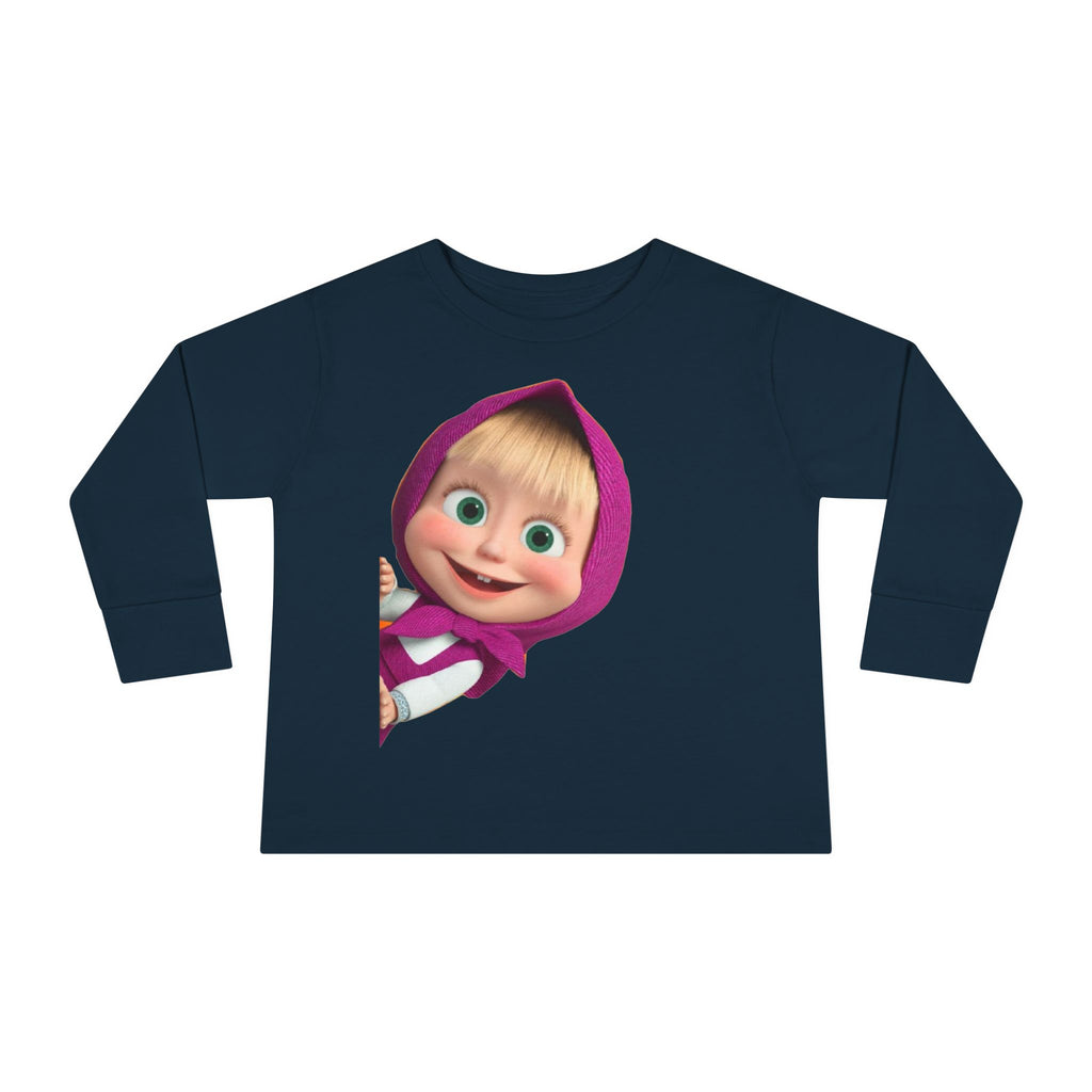 Toddler Long Sleeve Tee — Cute Peeking Cartoon Girl Graphic